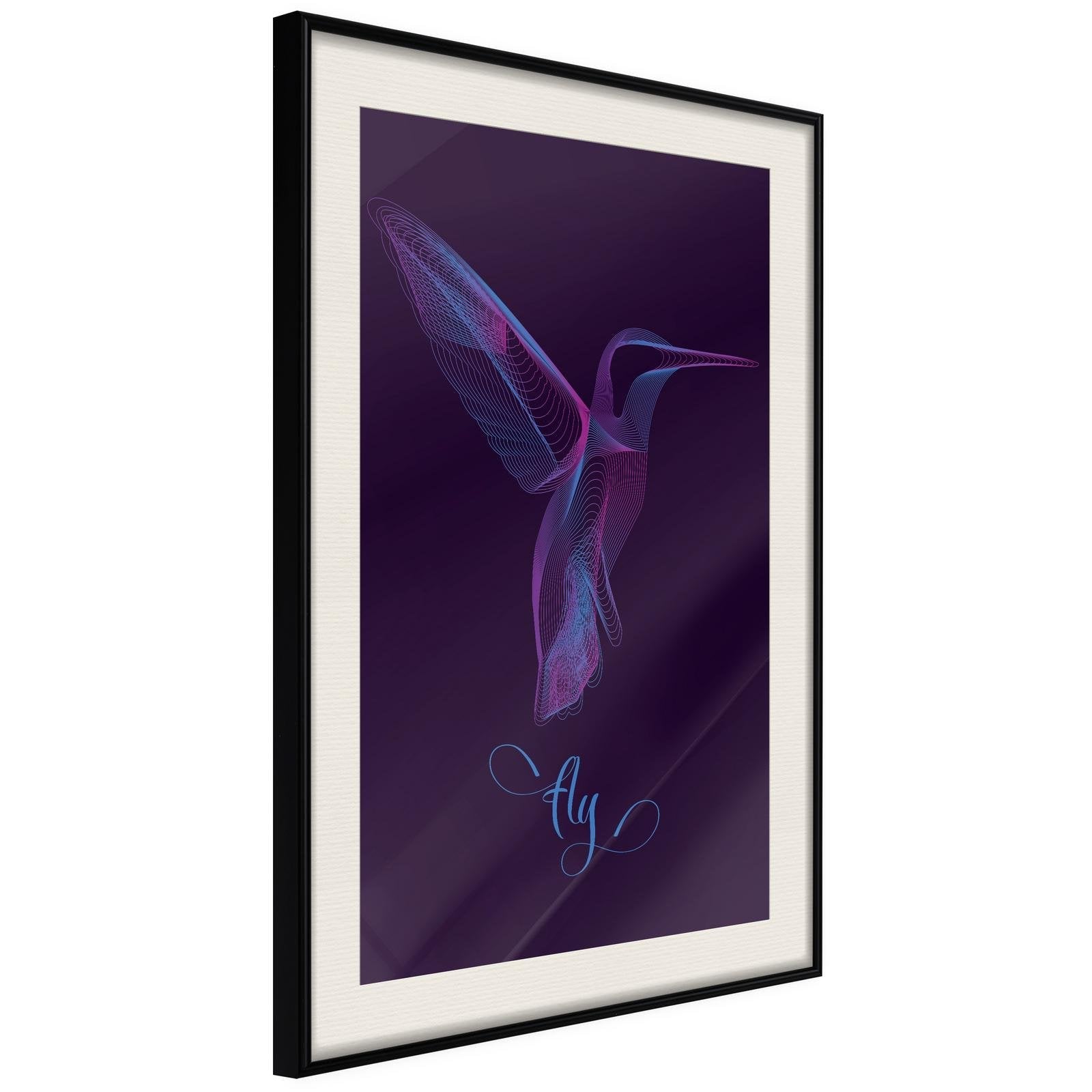 Inramad Poster / Tavla - Fluorescent Hummingbird - 40x60 Svart ram med passepartout