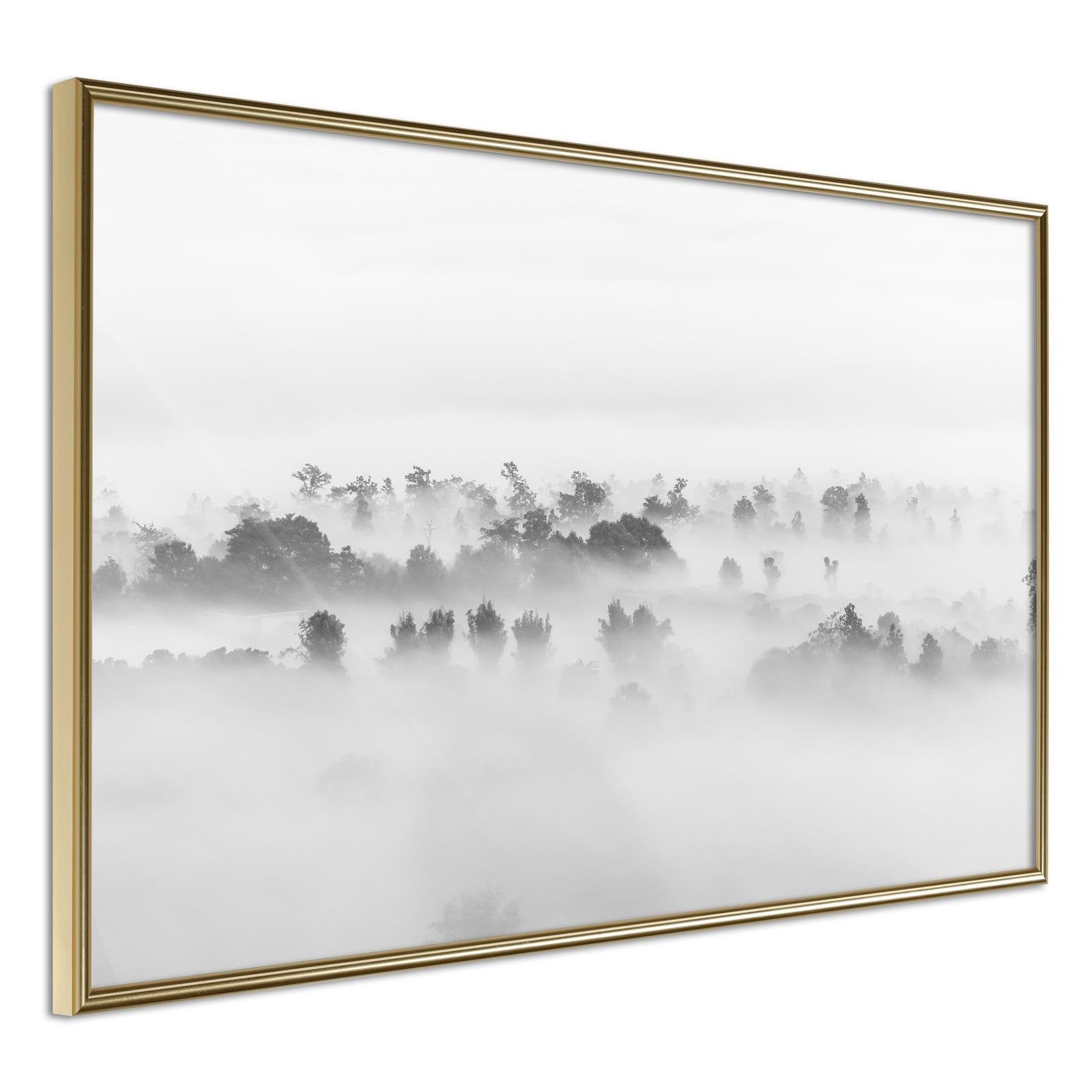Läs mer om Inramad Poster / Tavla - Fog Over the Forest - 60x40 Guldram