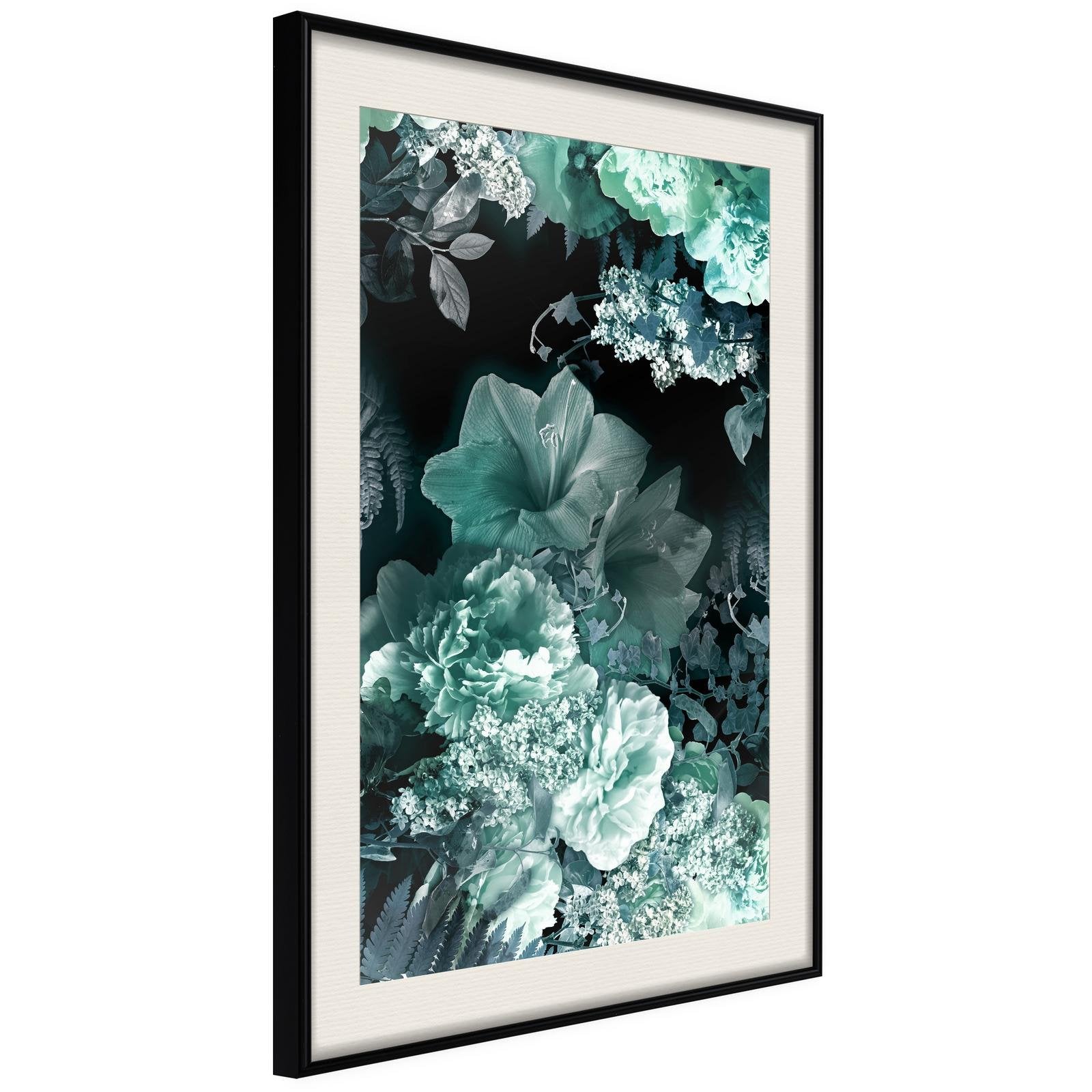 Inramad Poster / Tavla - Frosty Bouquet - 40x60 Svart ram med passepartout