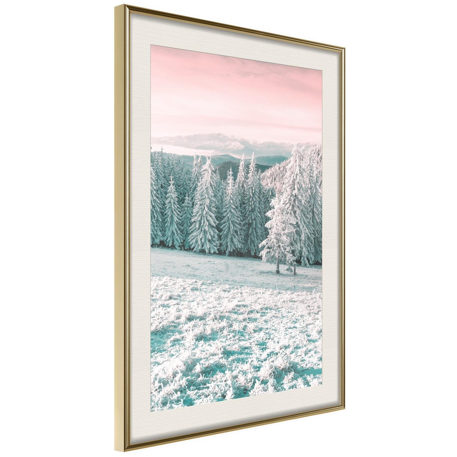 Läs mer om Inramad Poster / Tavla - Frosty Landscape - 30x45 Guldram med passepartout