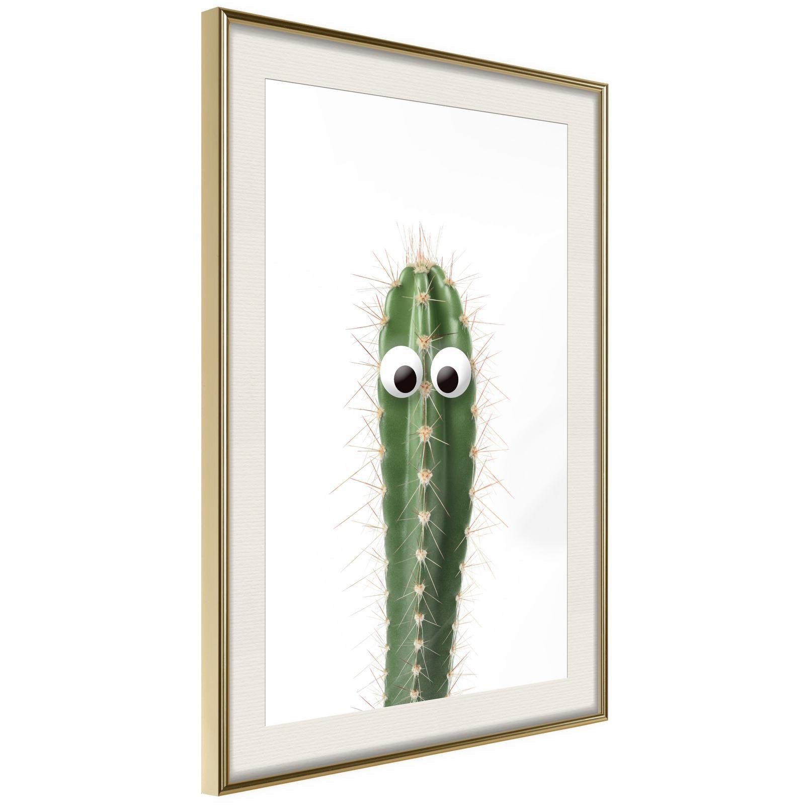 Inramad Poster / Tavla - Funny Cactus I - 40x60 Guldram med passepartout