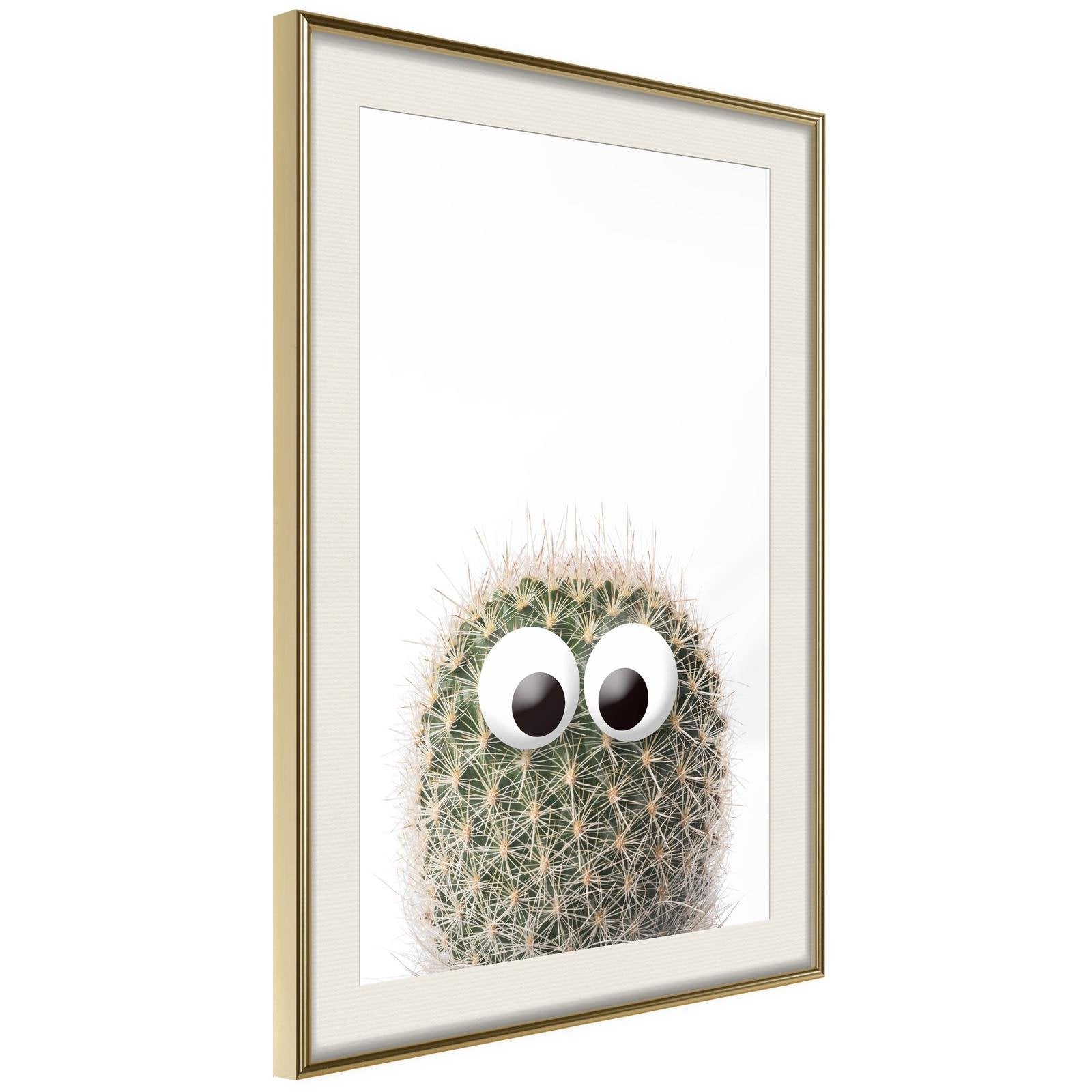 Inramad Poster / Tavla - Funny Cactus II - 30x45 Guldram med passepartout