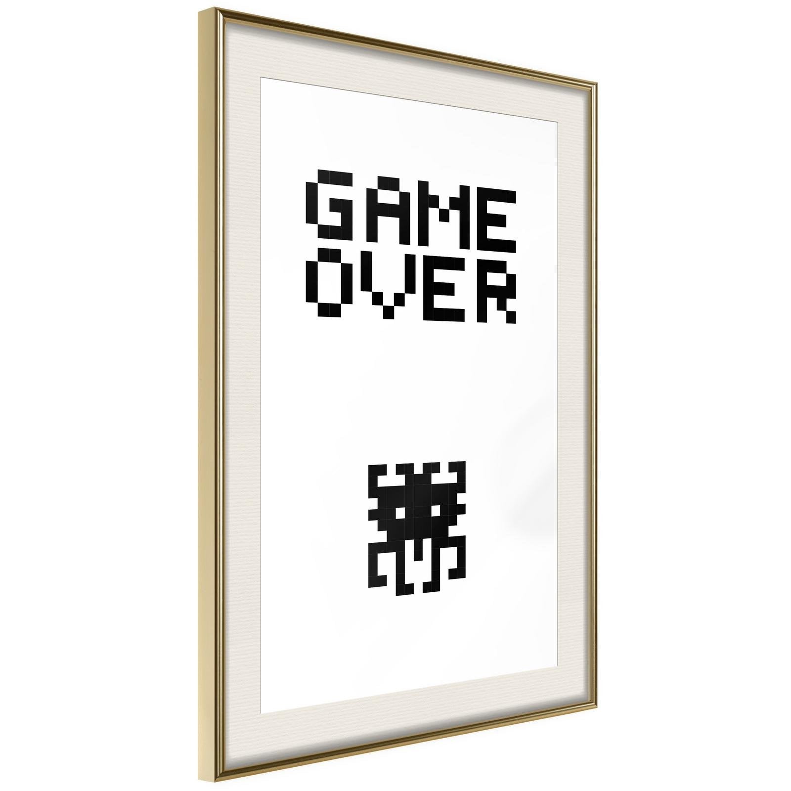 Inramad Poster / Tavla - Game Over - 40x60 Guldram med passepartout