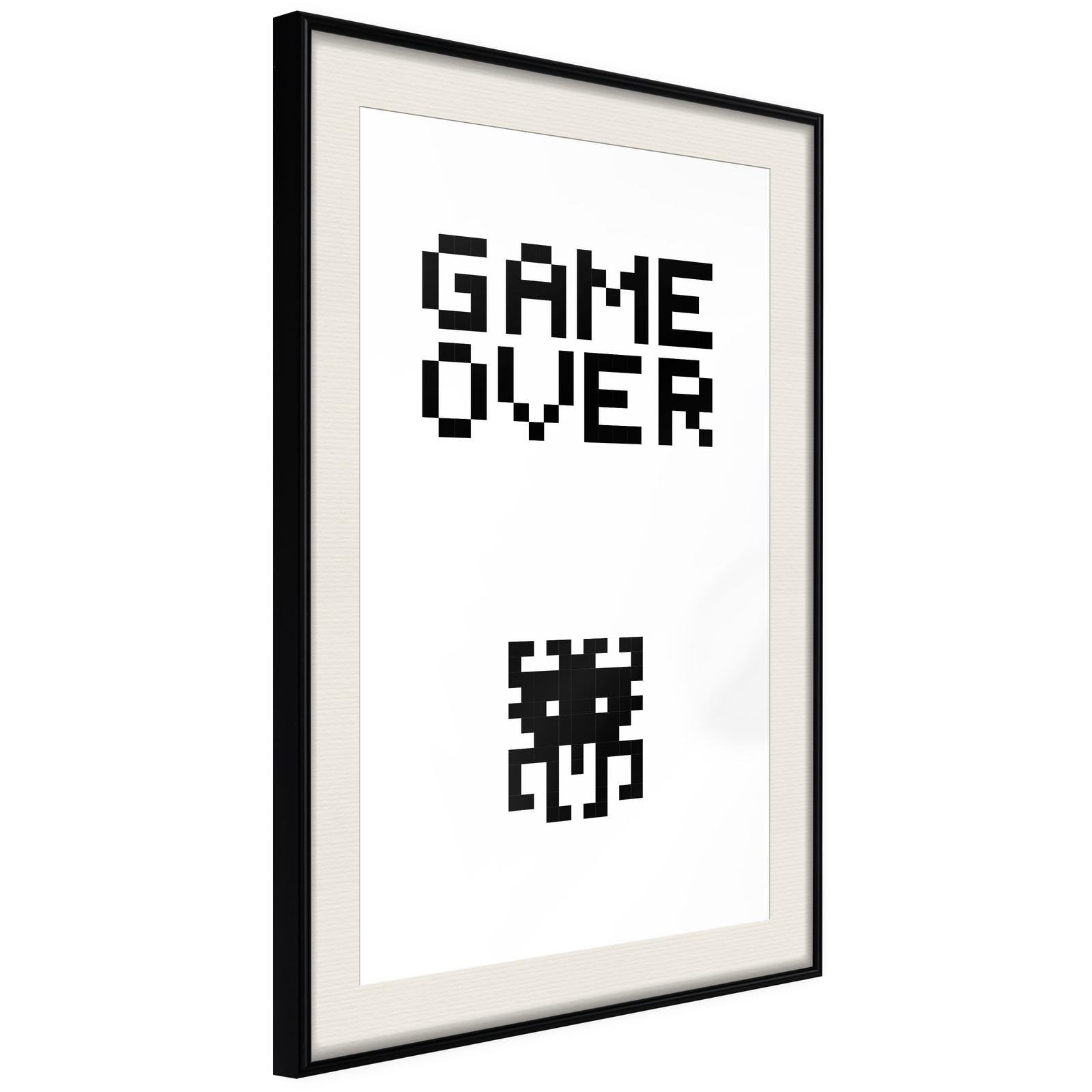 Inramad Poster / Tavla - Game Over - 30x45 Svart ram med passepartout