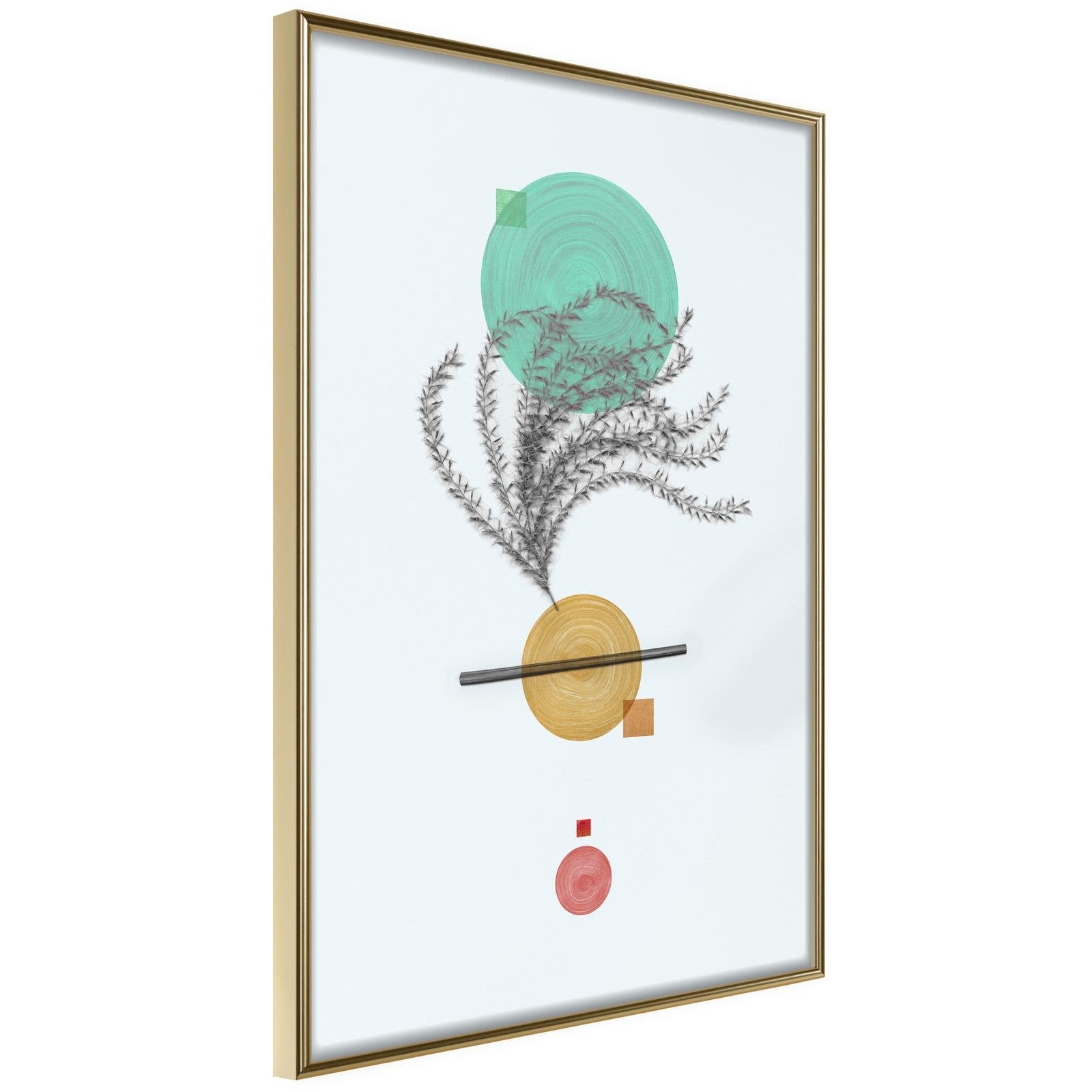 Läs mer om Inramad Poster / Tavla - Geometric Installation with a Plant - 40x60 Guldram
