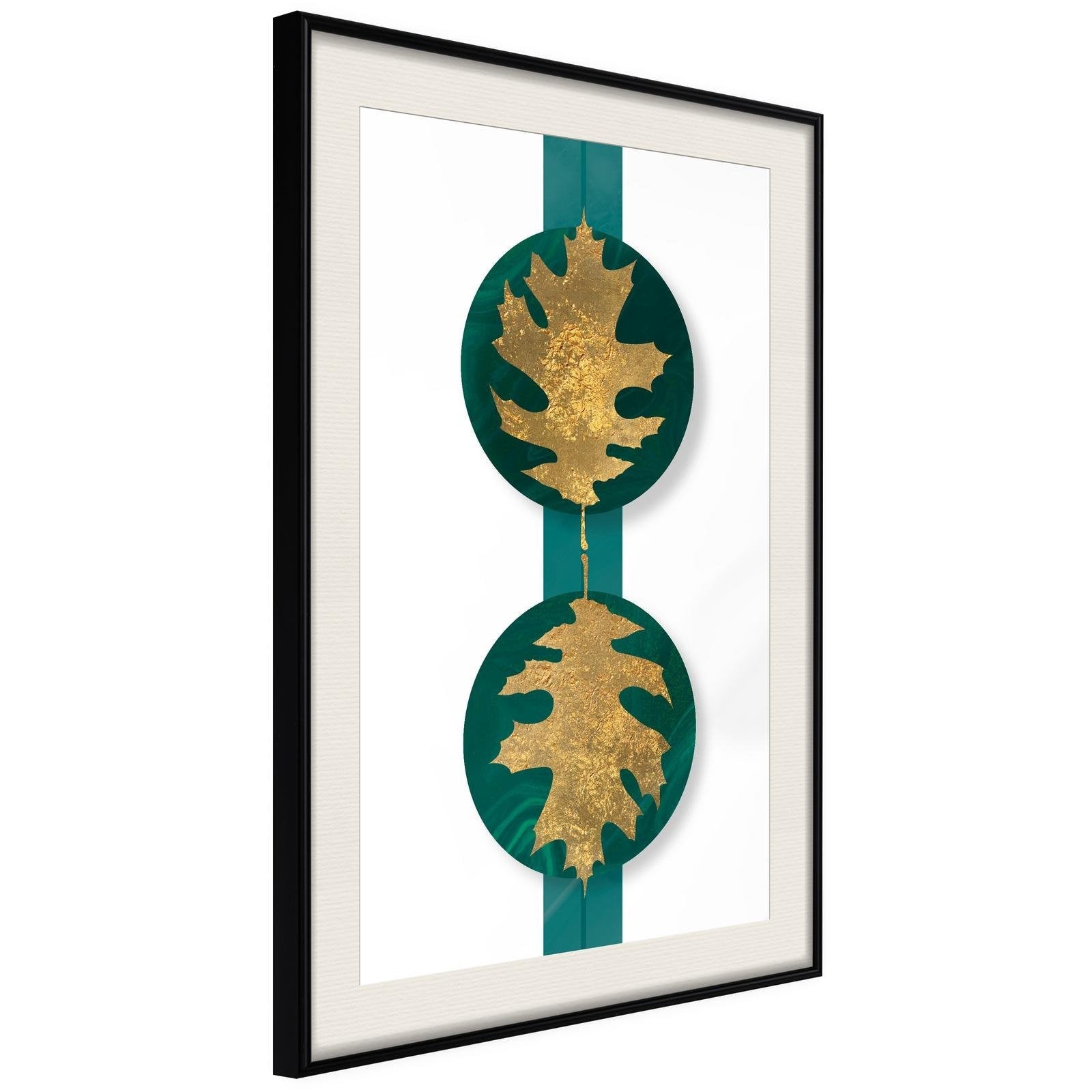 Läs mer om Inramad Poster / Tavla - Gilded Oak Leaves - 40x60 Svart ram med passepartout