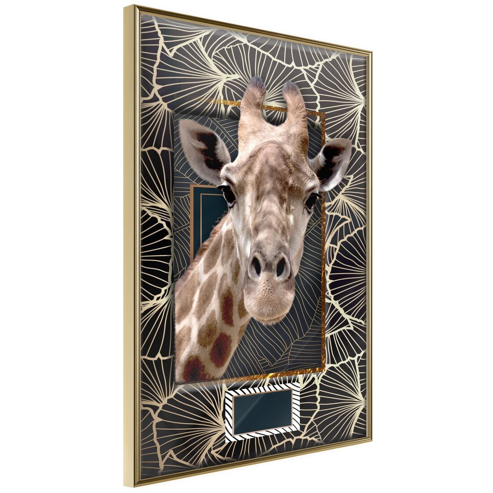Inramad Poster / Tavla - Giraffe in the Frame - 40x60 Guldram