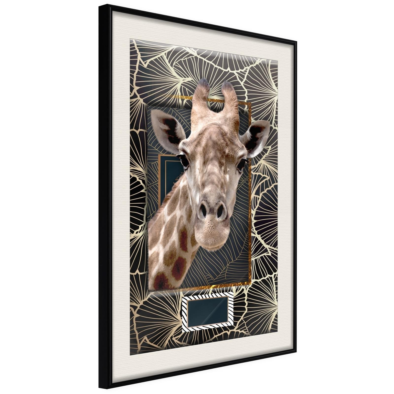 Inramad Poster / Tavla - Giraffe in the Frame - 40x60 Svart ram med passepartout