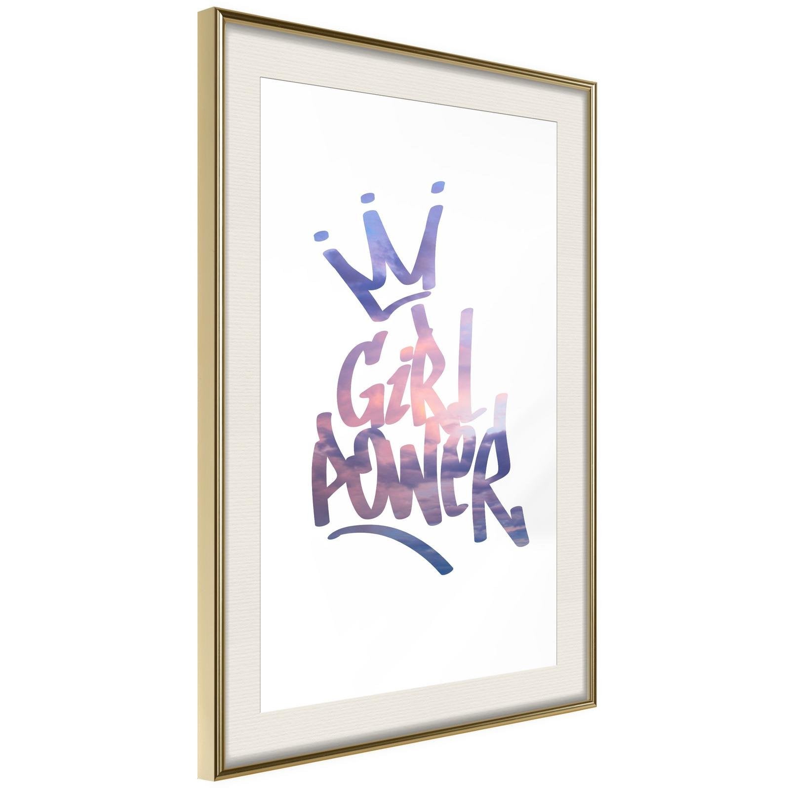 Läs mer om Inramad Poster / Tavla - Girl Power - 40x60 Guldram med passepartout