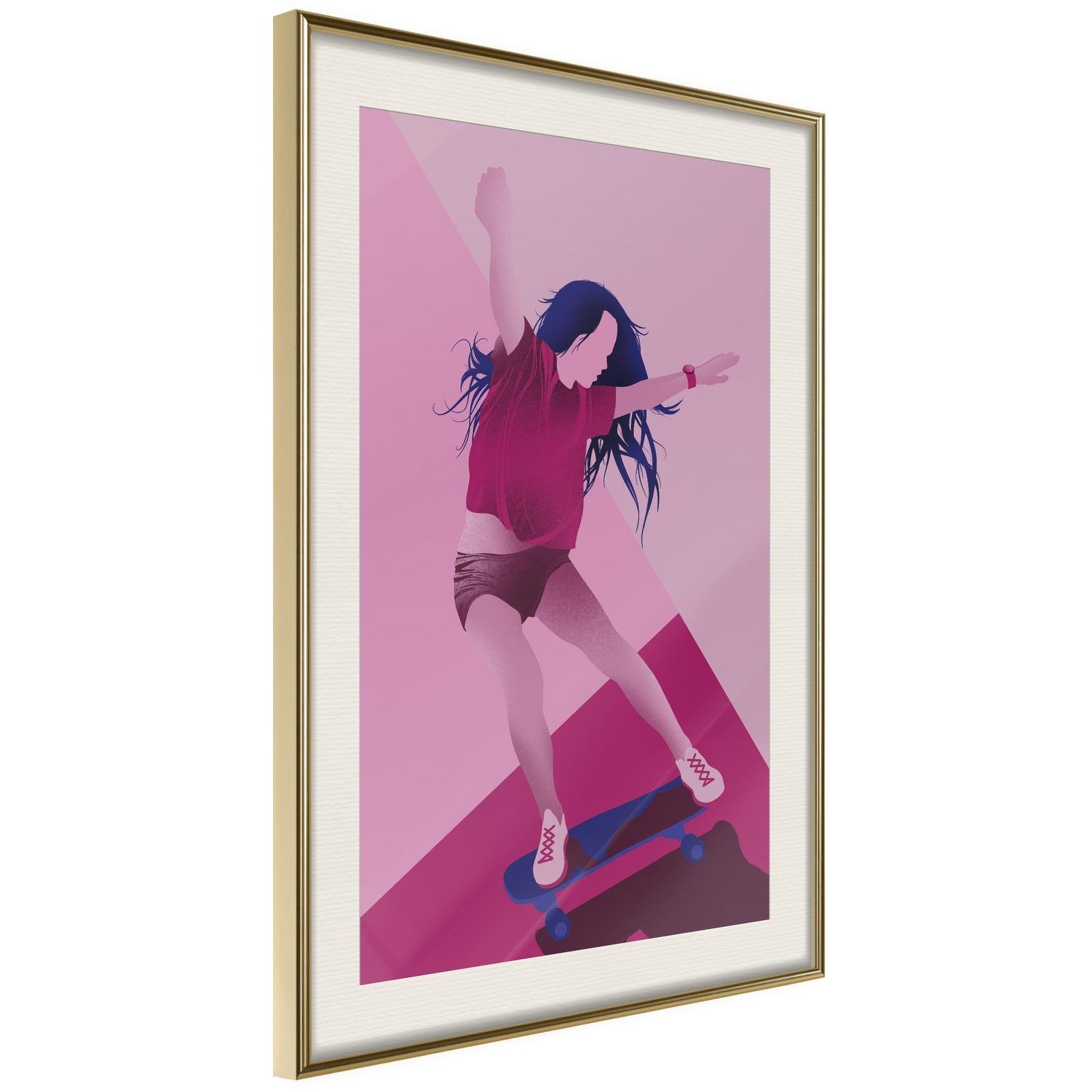 Inramad Poster / Tavla - Girl on a Skateboard - 20x30 Svart ram