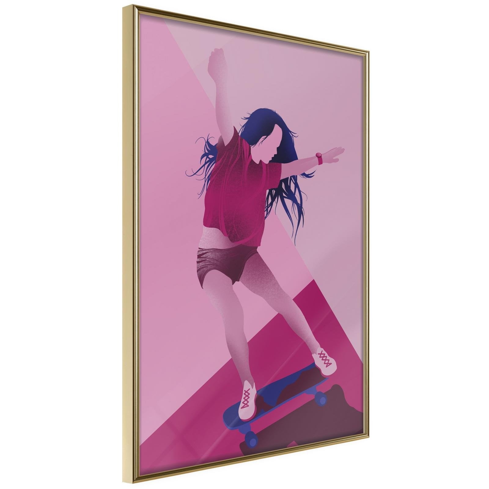 Läs mer om Inramad Poster / Tavla - Girl on a Skateboard - 40x60 Guldram