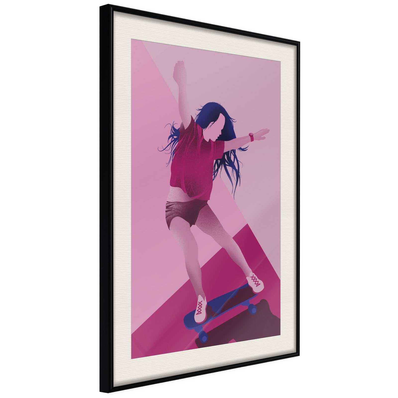 Läs mer om Inramad Poster / Tavla - Girl on a Skateboard - 20x30 Svart ram med passepartout