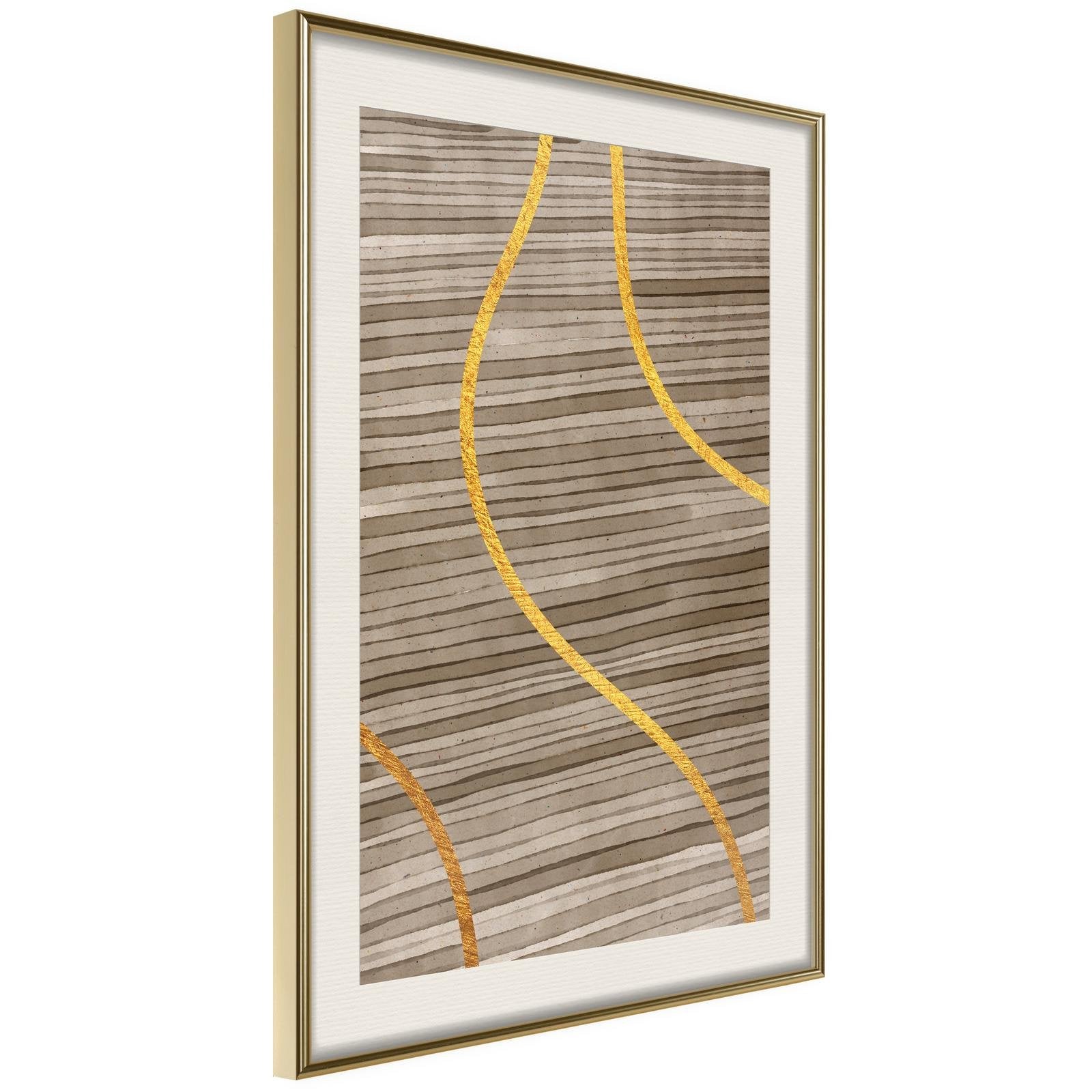 Inramad Poster / Tavla - Golden Stripes - 20x30 Svart ram