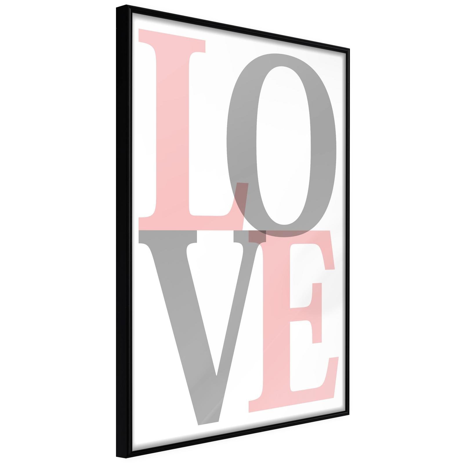 Läs mer om Inramad Poster / Tavla - Grey-Pink Love - 40x60 Svart ram
