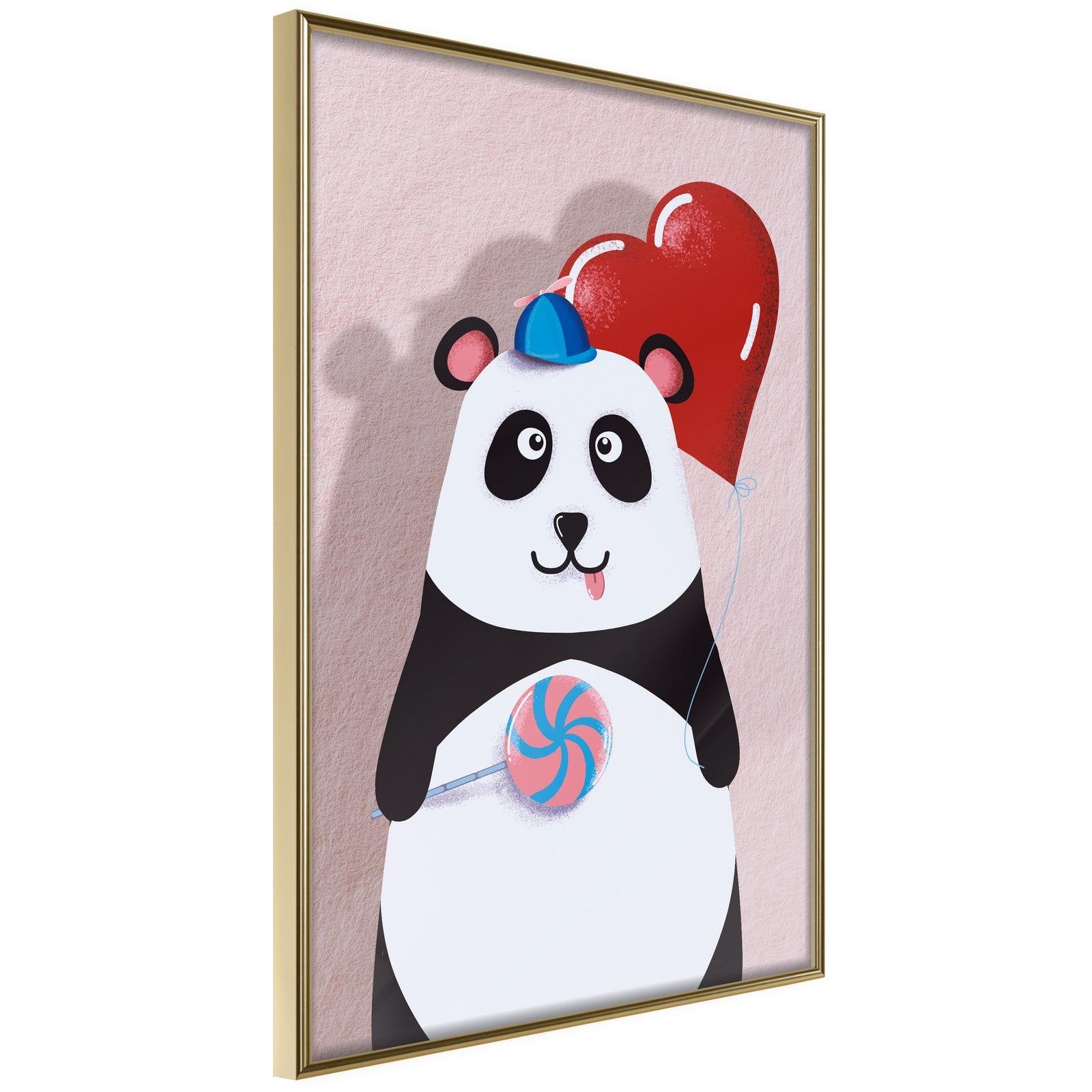 Inramad Poster / Tavla - Happy Panda - 40x60 Guldram