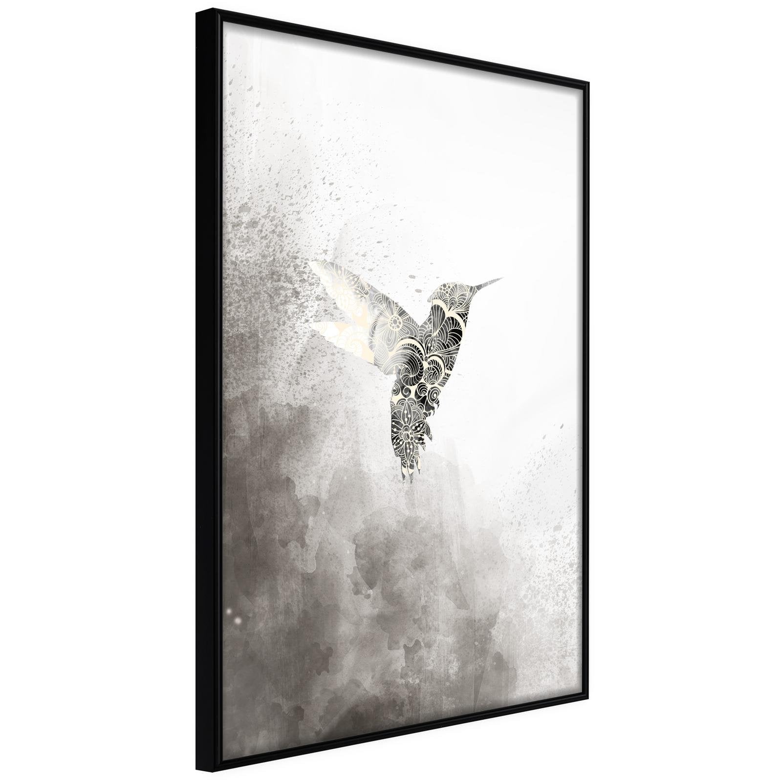 Inramad Poster / Tavla - Hummingbird in Shades of Grey - 30x45 Svart ram