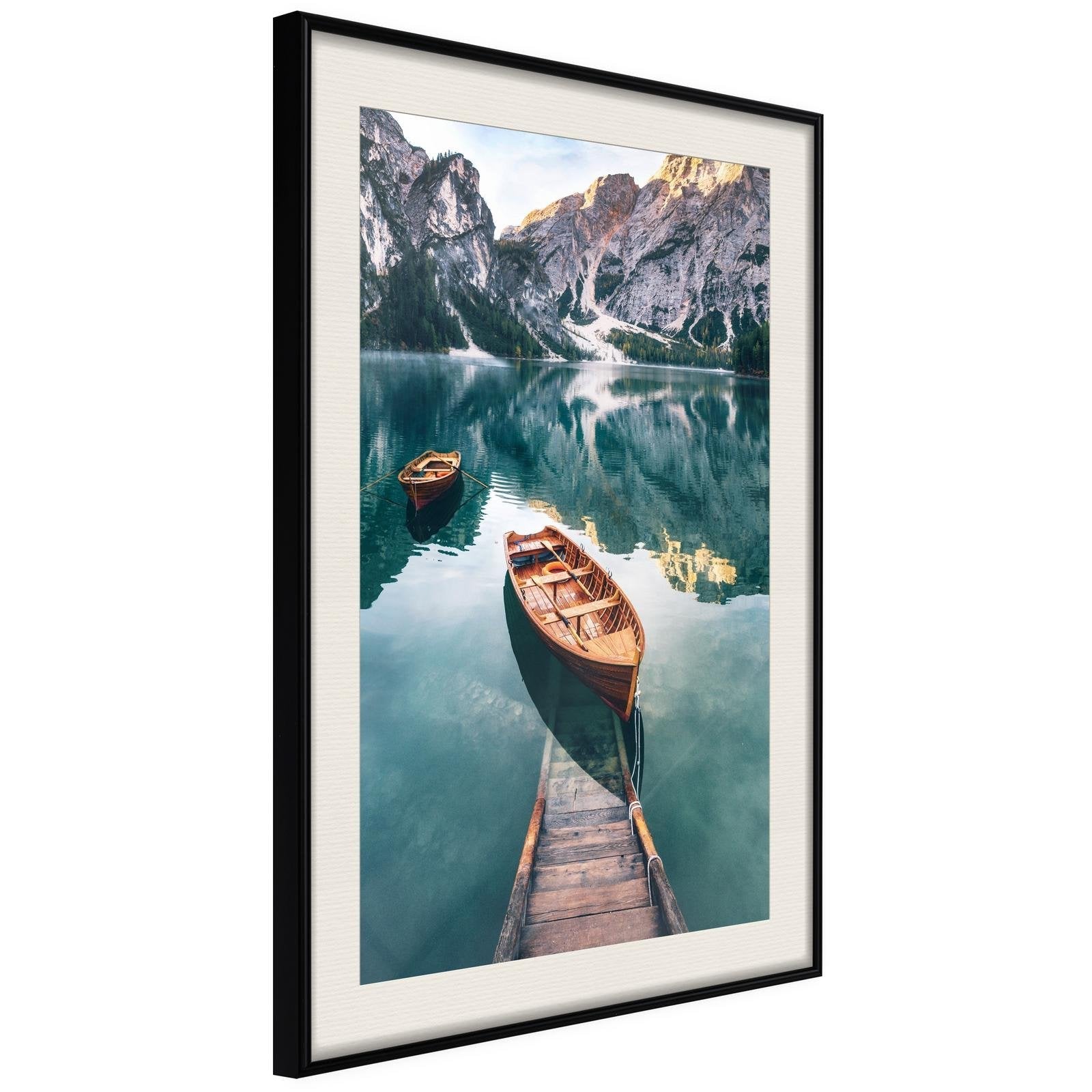 Läs mer om Inramad Poster / Tavla - Lake in a Mountain Valley - 40x60 Svart ram med passepartout