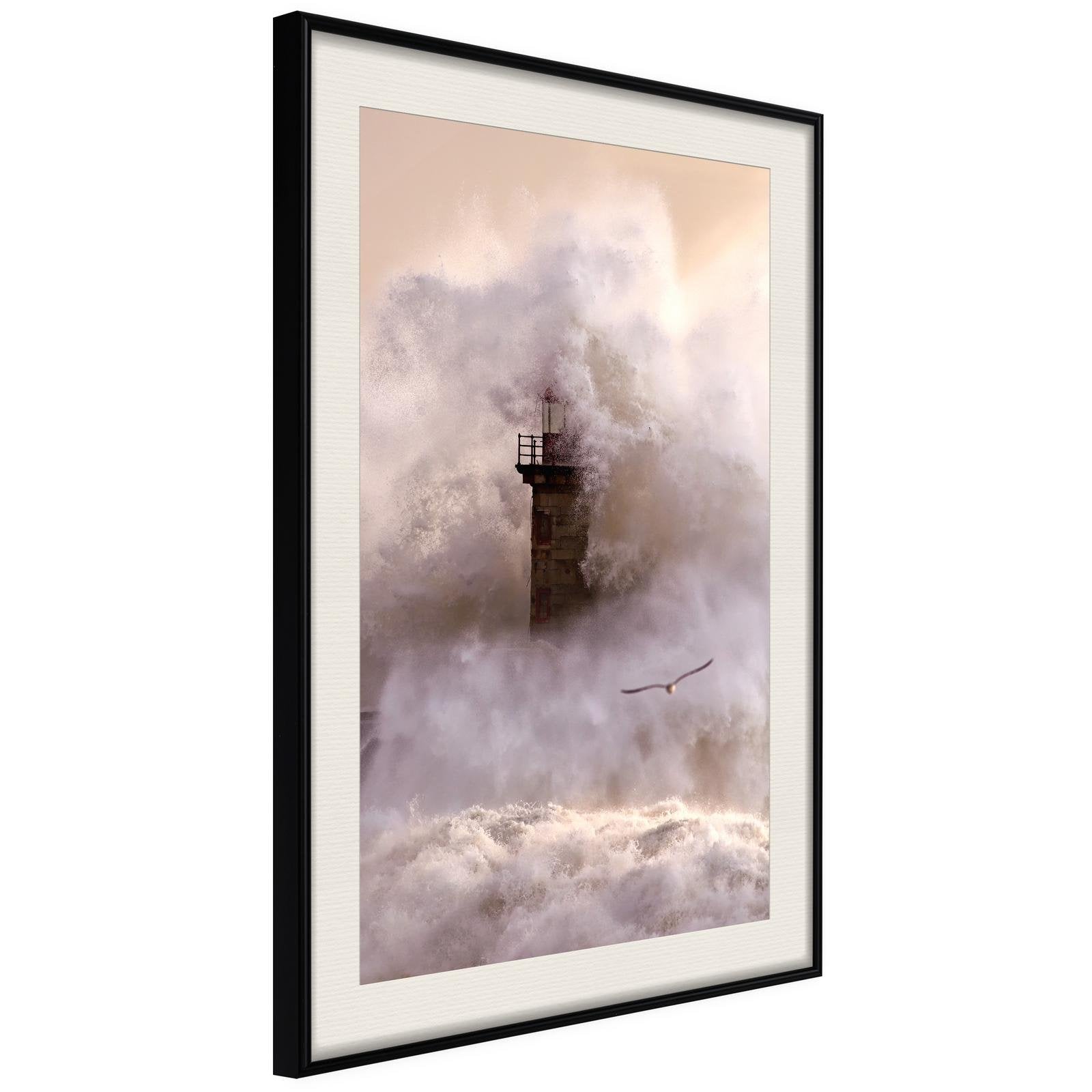 Läs mer om Inramad Poster / Tavla - Lighthouse During a Storm - 30x45 Svart ram med passepartout