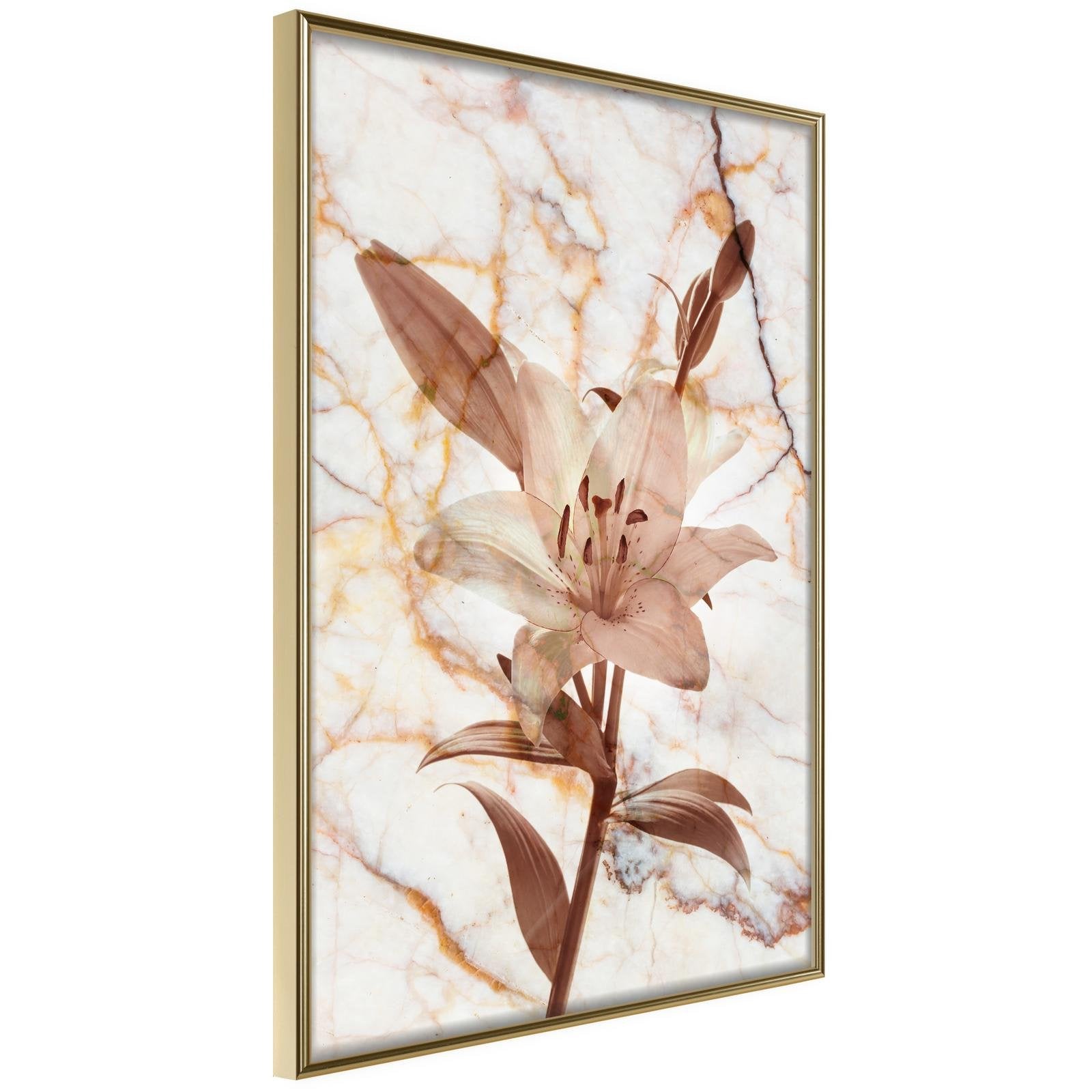 Inramad Poster / Tavla - Lily on Marble Background - 40x60 Guldram