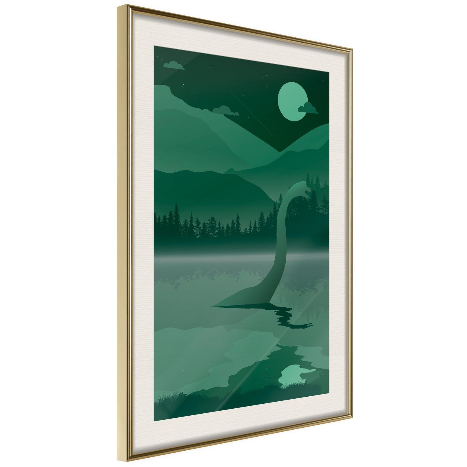 Läs mer om Inramad Poster / Tavla - Loch Ness [Poster] - 20x30 Guldram med passepartout