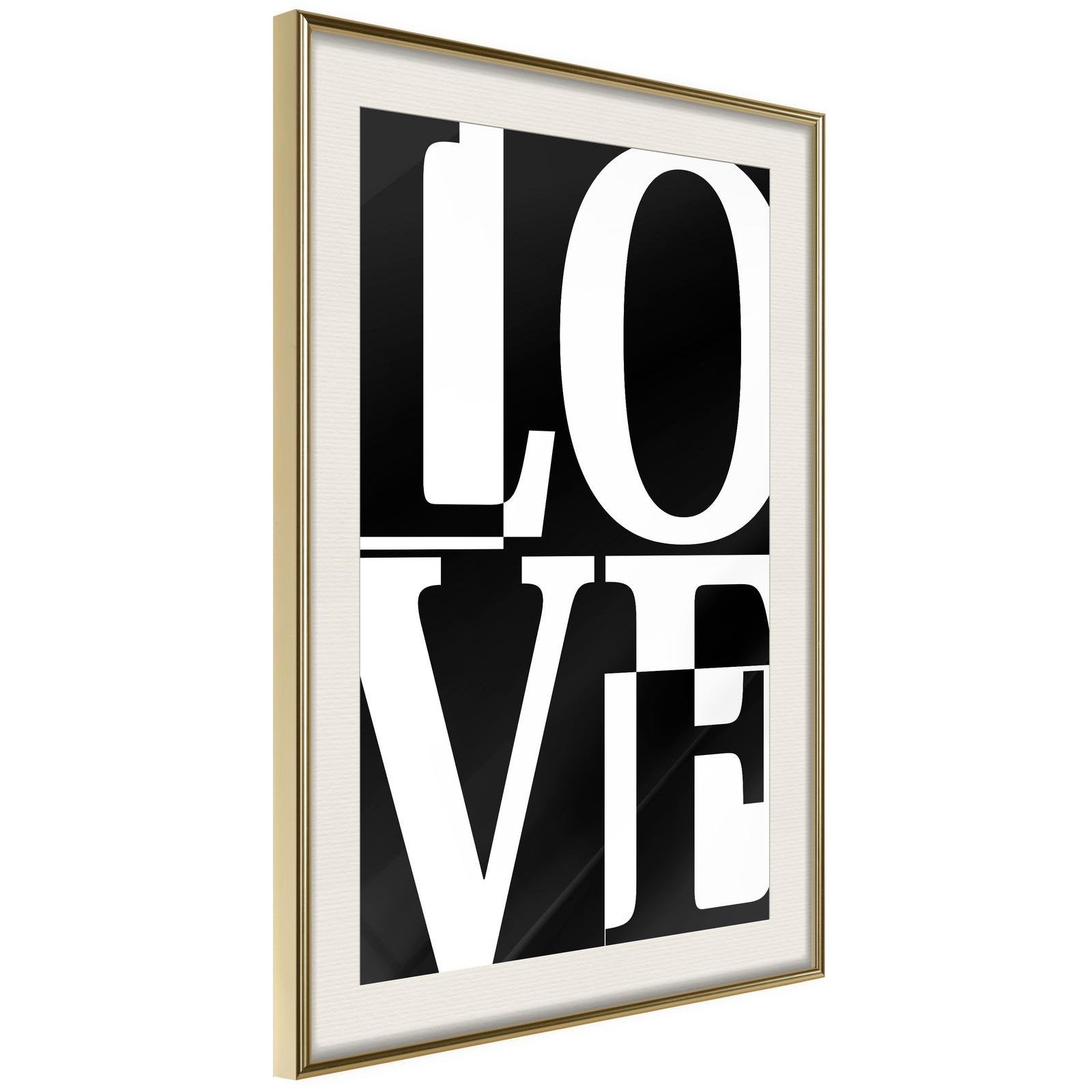 Inramad Poster / Tavla - Love Chessboard - 20x30 Svart ram