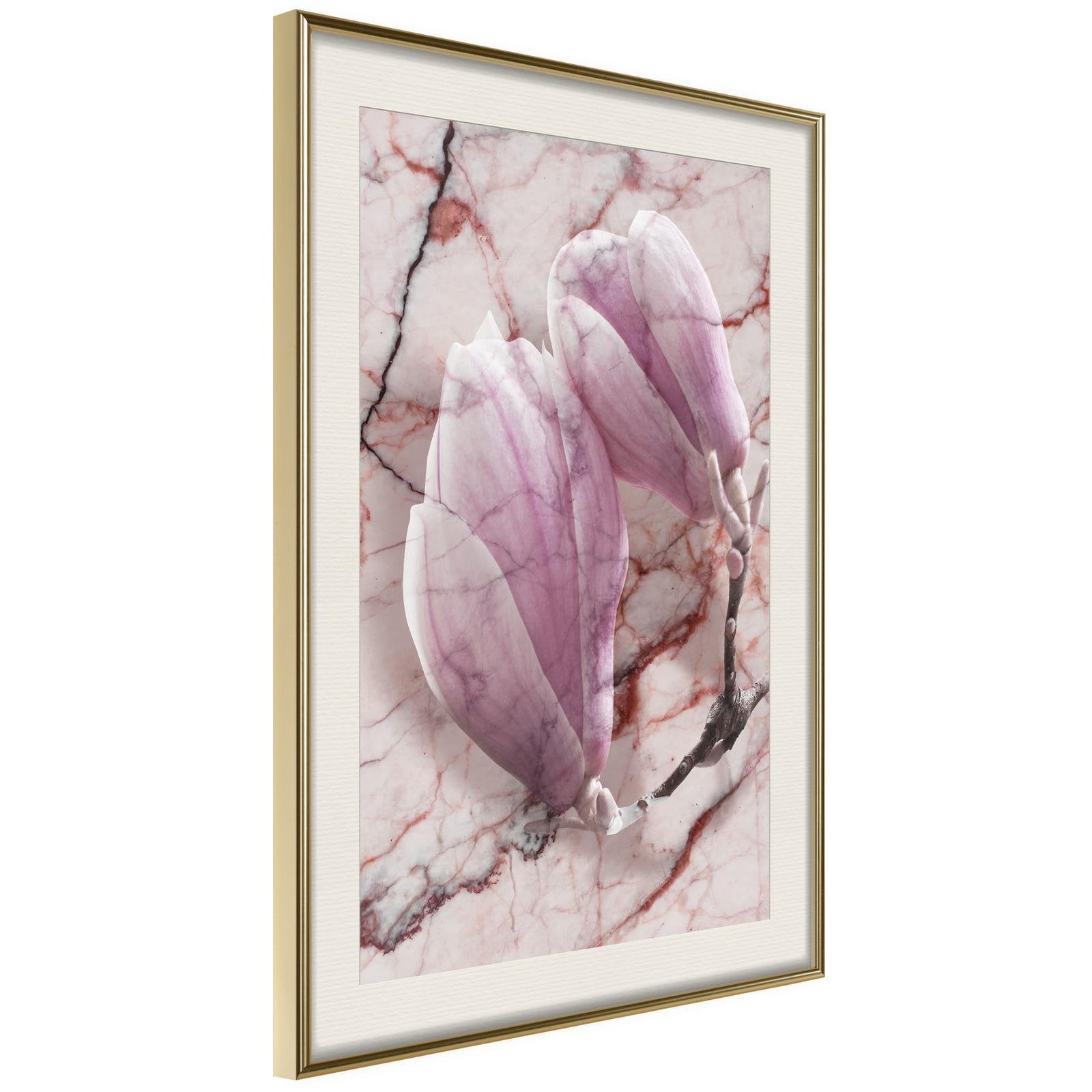 Läs mer om Inramad Poster / Tavla - Magnolia on Marble Background - 40x60 Guldram med passepartout