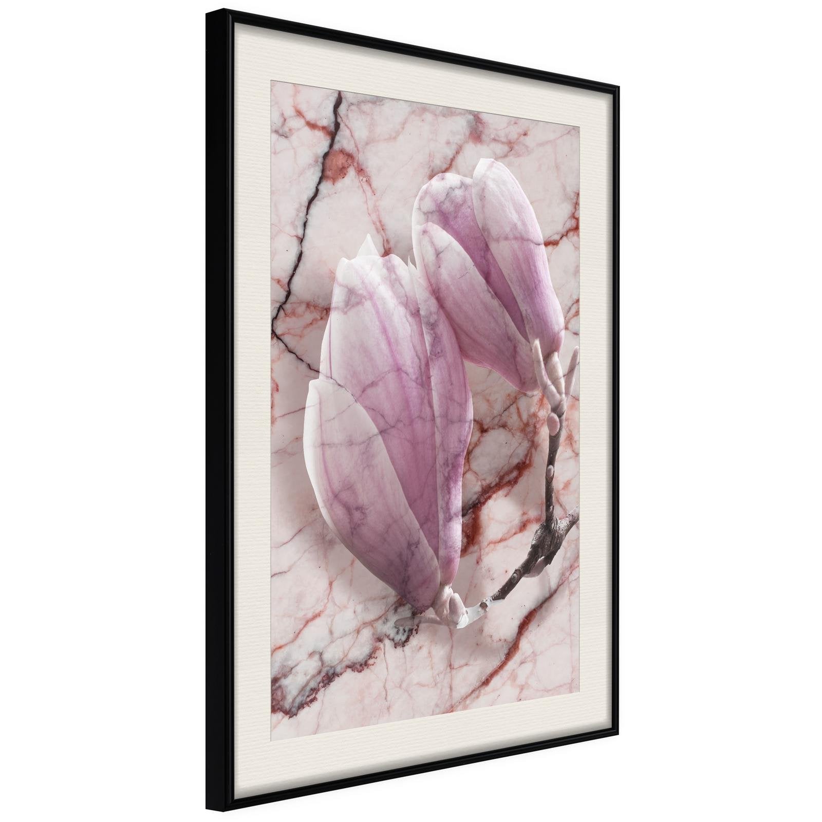 Läs mer om Inramad Poster / Tavla - Magnolia on Marble Background - 20x30 Svart ram med passepartout