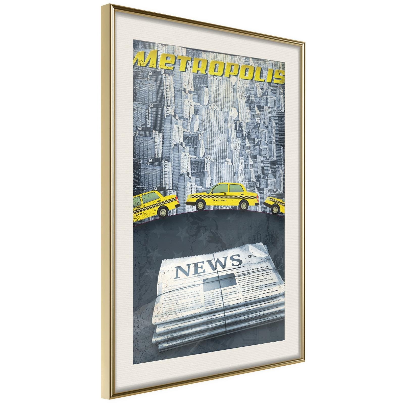 Läs mer om Inramad Poster / Tavla - Metropolis News - 20x30 Guldram med passepartout