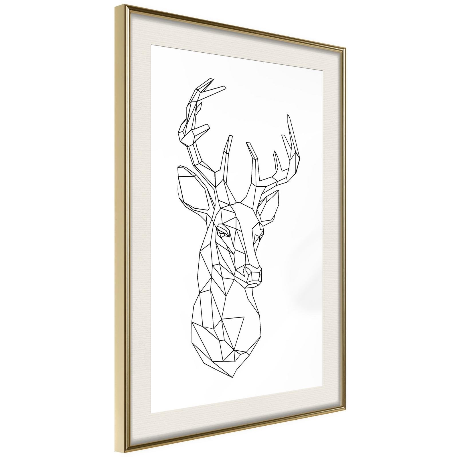 Läs mer om Inramad Poster / Tavla - Minimalist Deer - 40x60 Guldram med passepartout