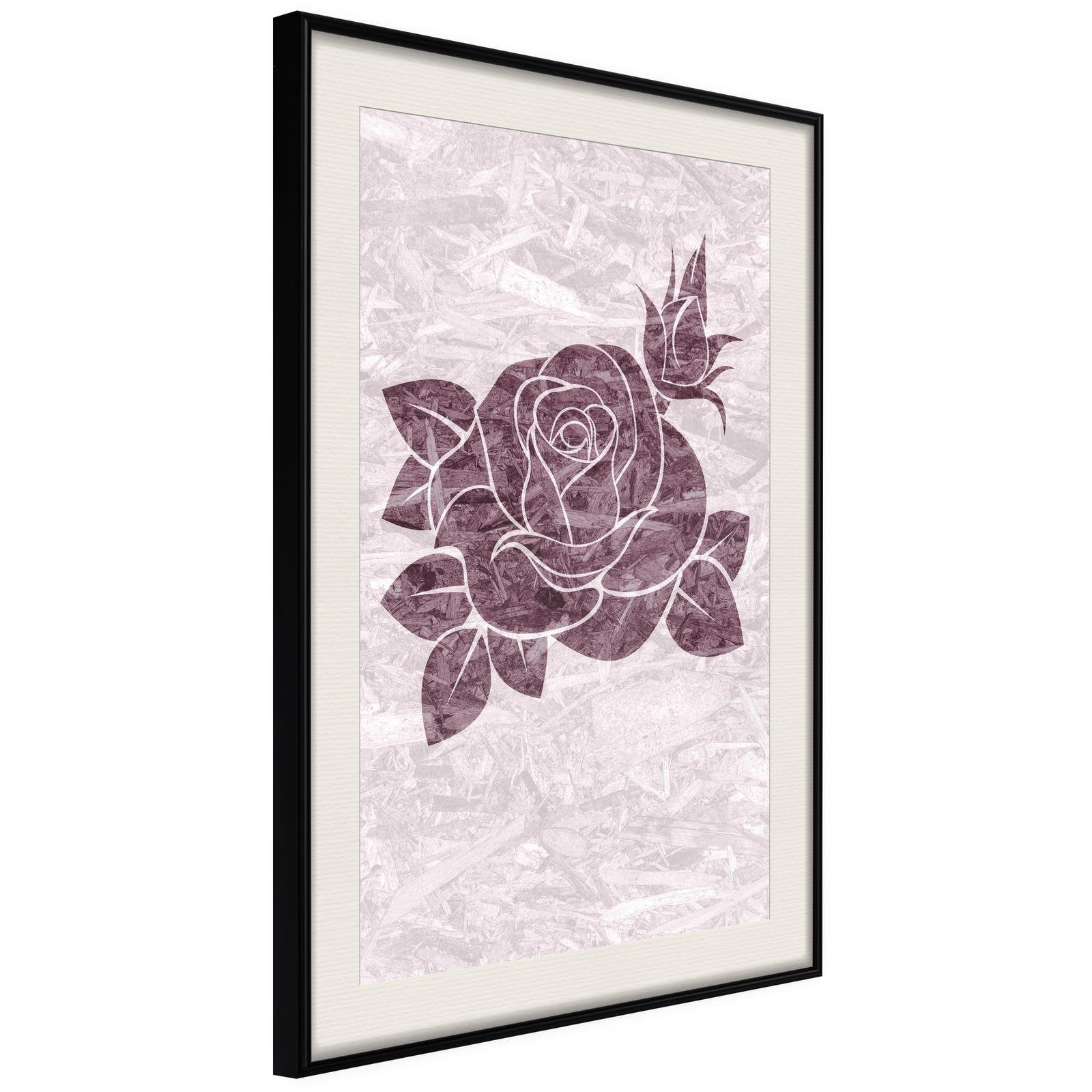 Inramad Poster / Tavla - Monochromatic Rose - 40x60 Svart ram med passepartout