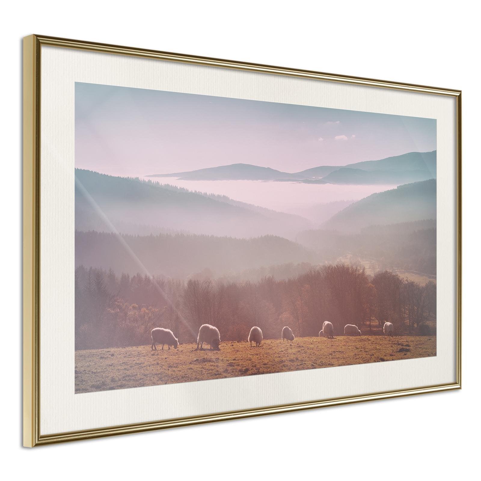 Läs mer om Inramad Poster / Tavla - Mountain Pasture - 30x20 Guldram med passepartout