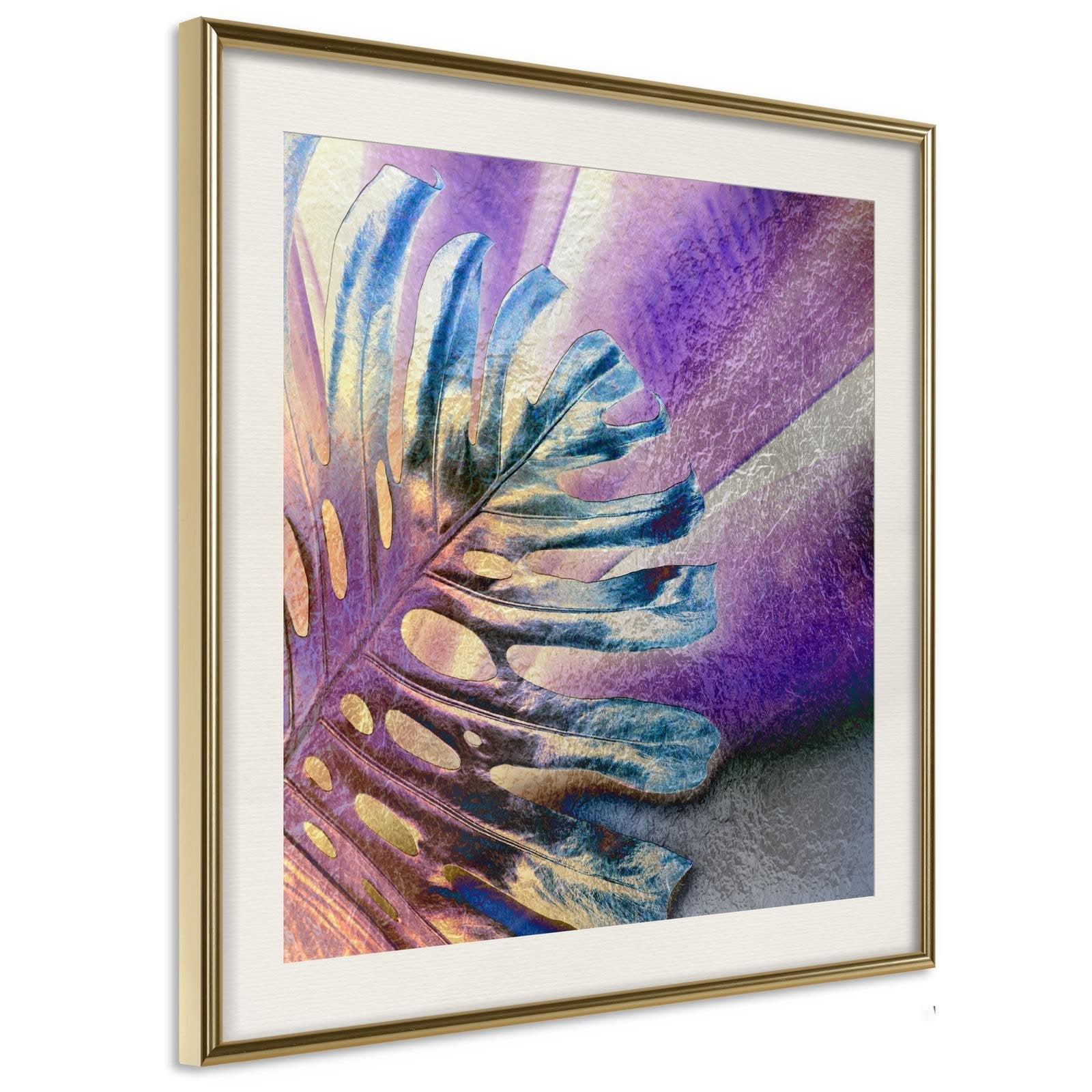Inramad Poster / Tavla - Multicoloured Leaf - 50x50 Guldram med passepartout