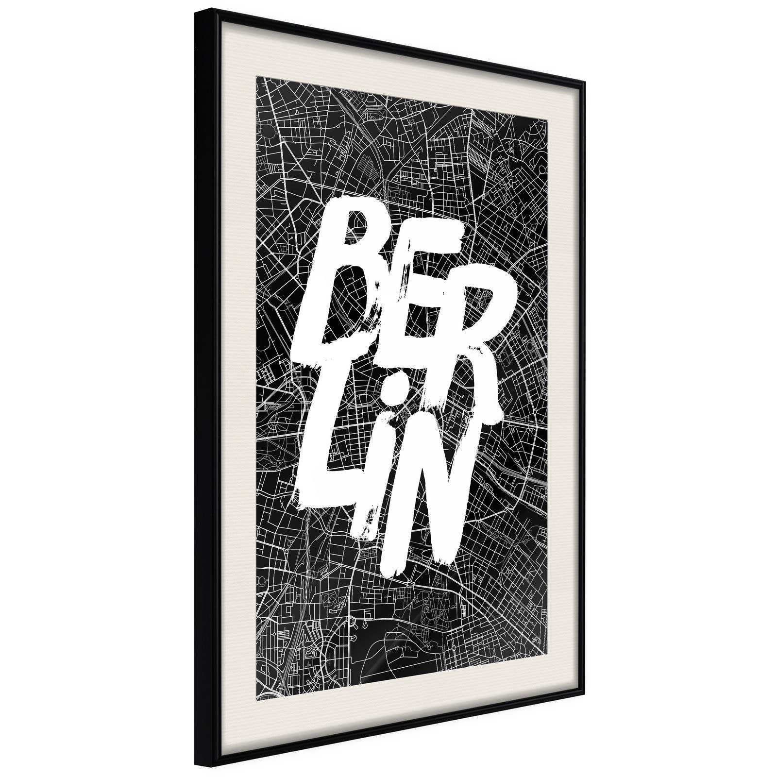 Inramad Poster / Tavla - Negative Berlin [Poster] - 40x60 Svart ram med passepartout