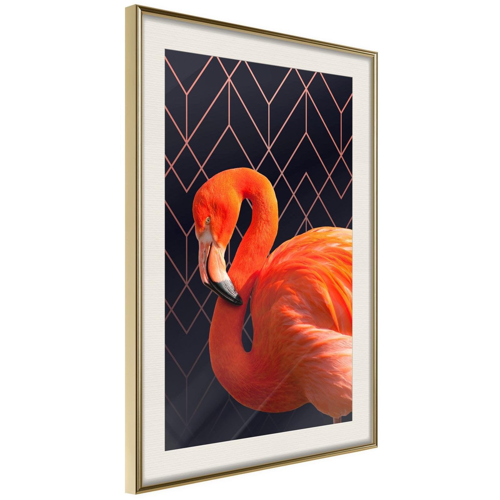 Läs mer om Inramad Poster / Tavla - Orange Flamingo - 40x60 Guldram med passepartout