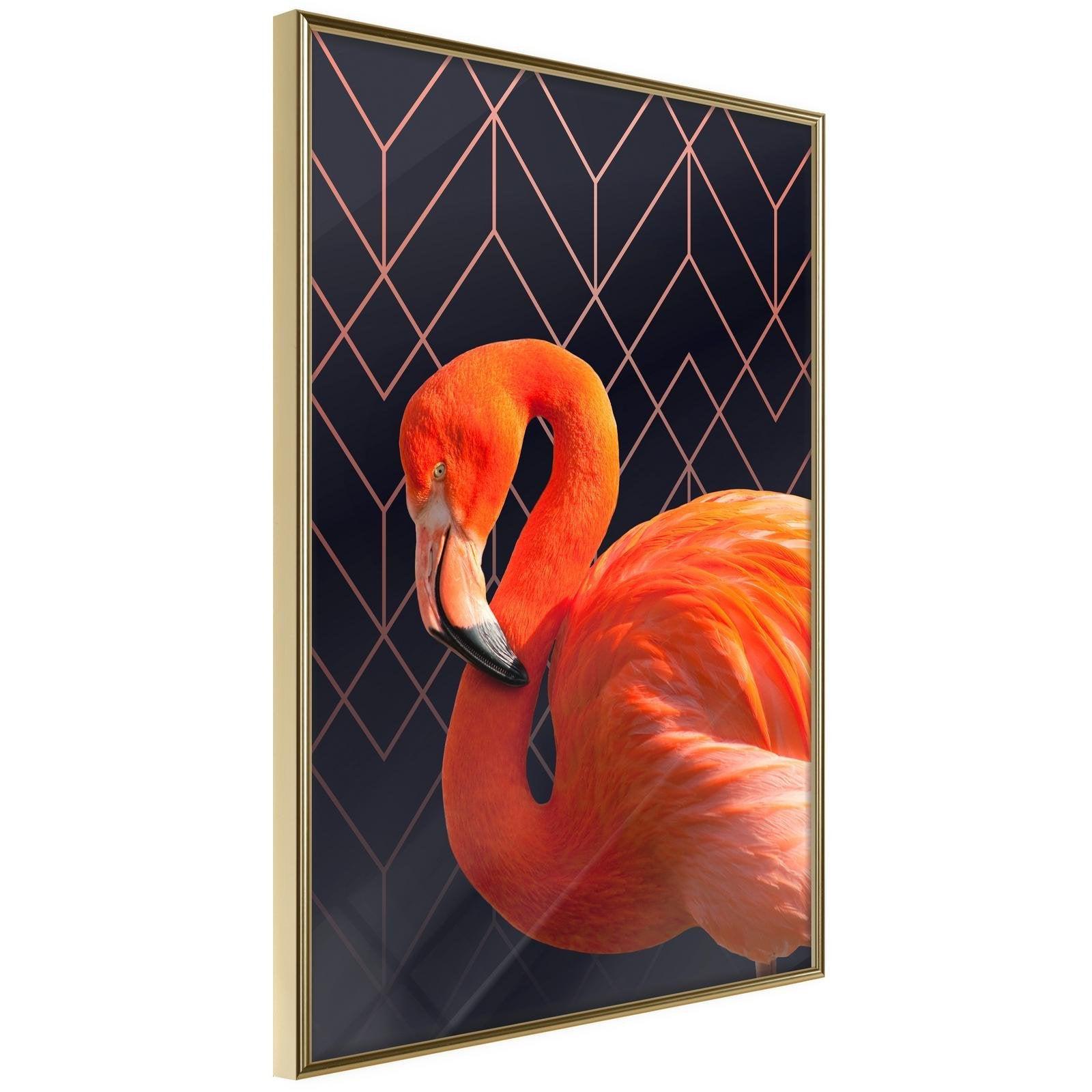 Läs mer om Inramad Poster / Tavla - Orange Flamingo - 20x30 Guldram