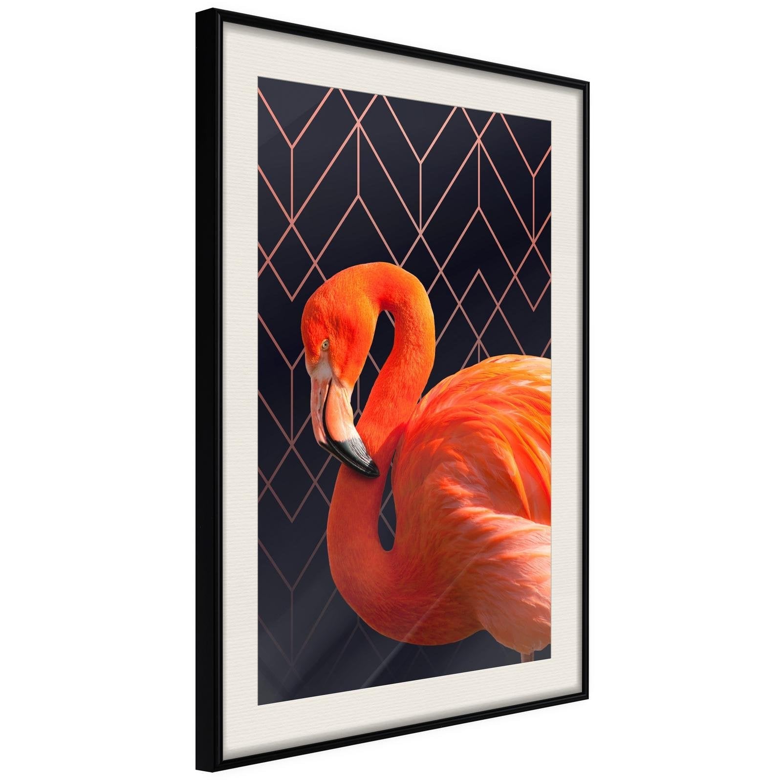 Läs mer om Inramad Poster / Tavla - Orange Flamingo - 30x45 Svart ram med passepartout