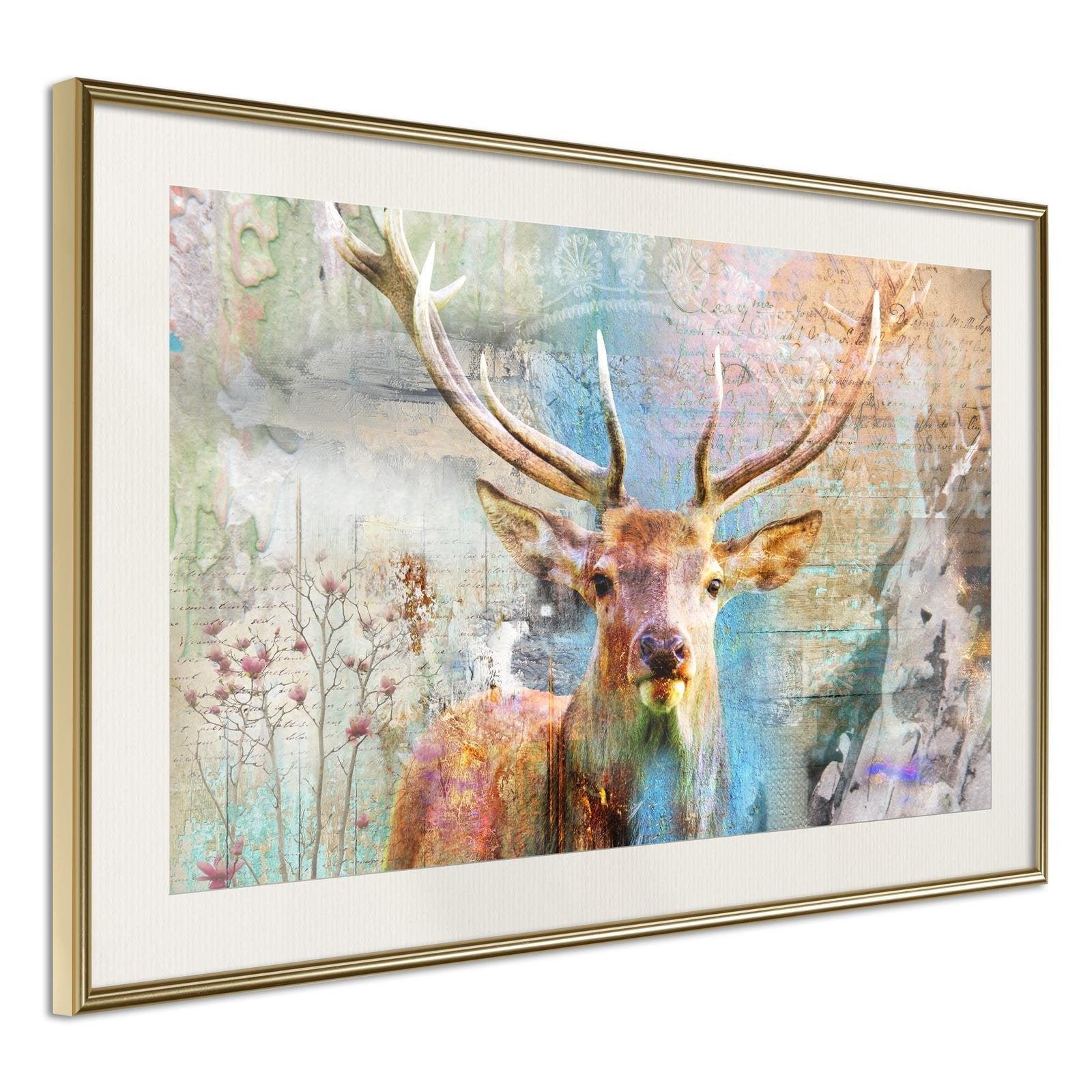 Läs mer om Inramad Poster / Tavla - Pastel Deer - 90x60 Guldram med passepartout