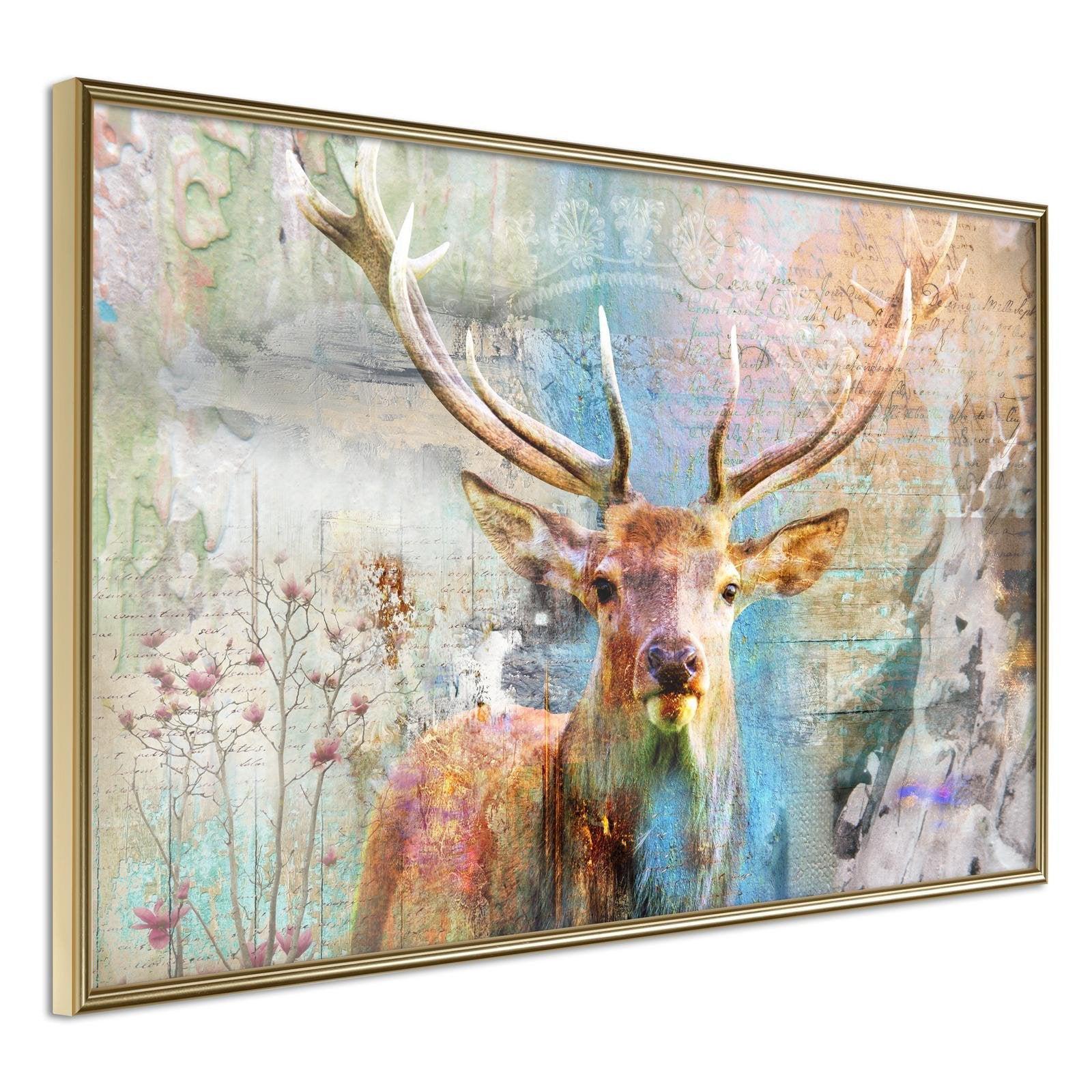Läs mer om Inramad Poster / Tavla - Pastel Deer - 60x40 Guldram