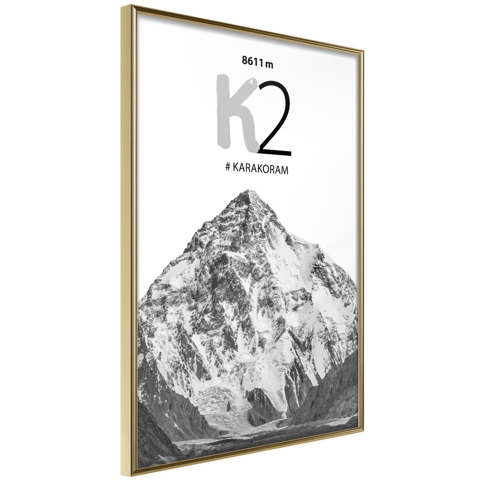 Läs mer om Inramad Poster / Tavla - Peaks of the World: K2 - 30x45 Guldram