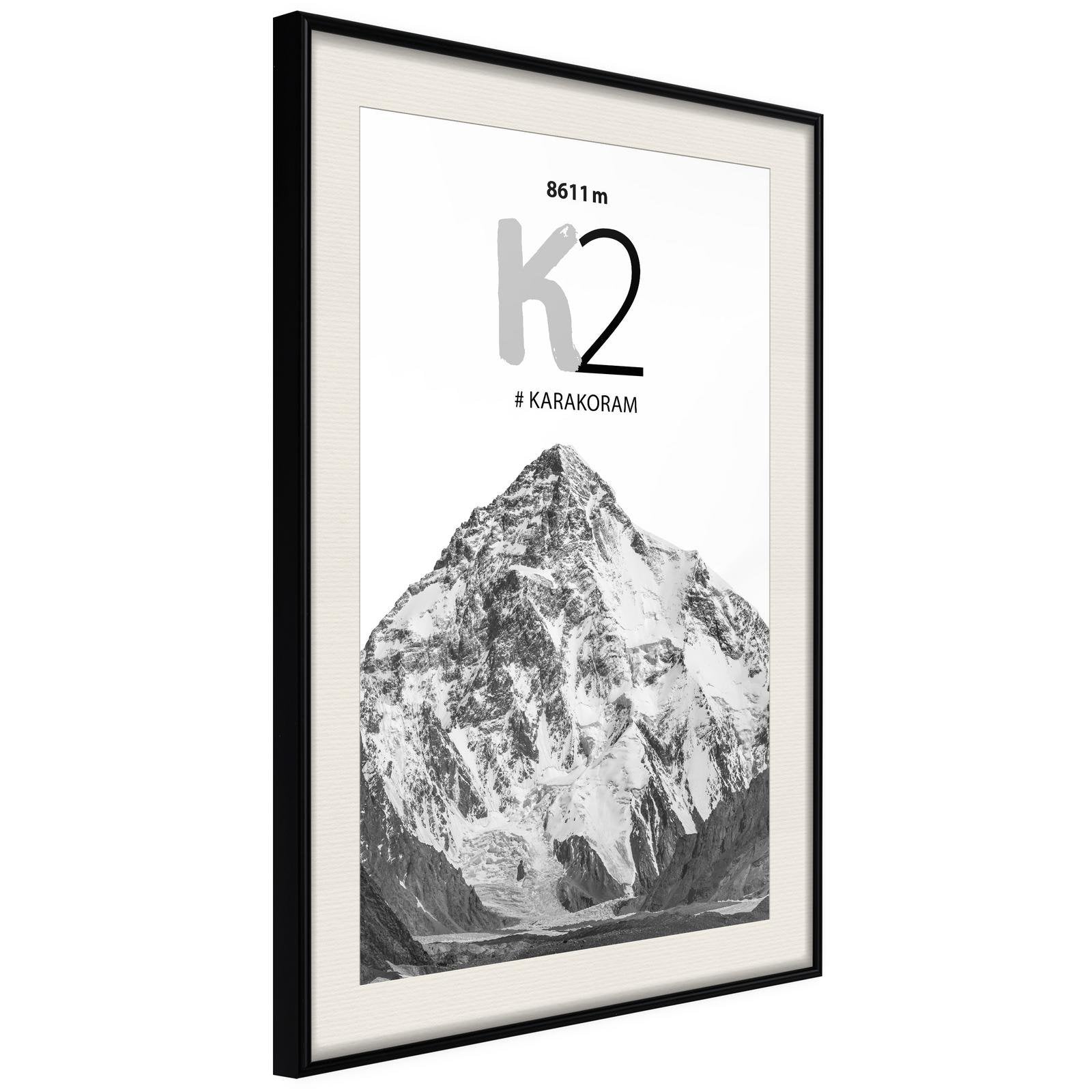 Läs mer om Inramad Poster / Tavla - Peaks of the World: K2 - 40x60 Svart ram med passepartout