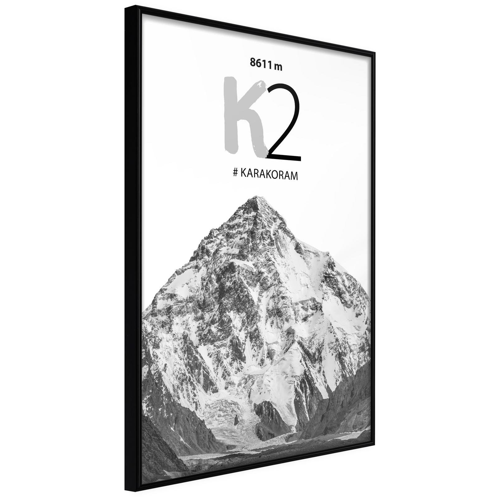 Inramad Poster / Tavla - Peaks of the World: K2 - 30x45 Svart ram