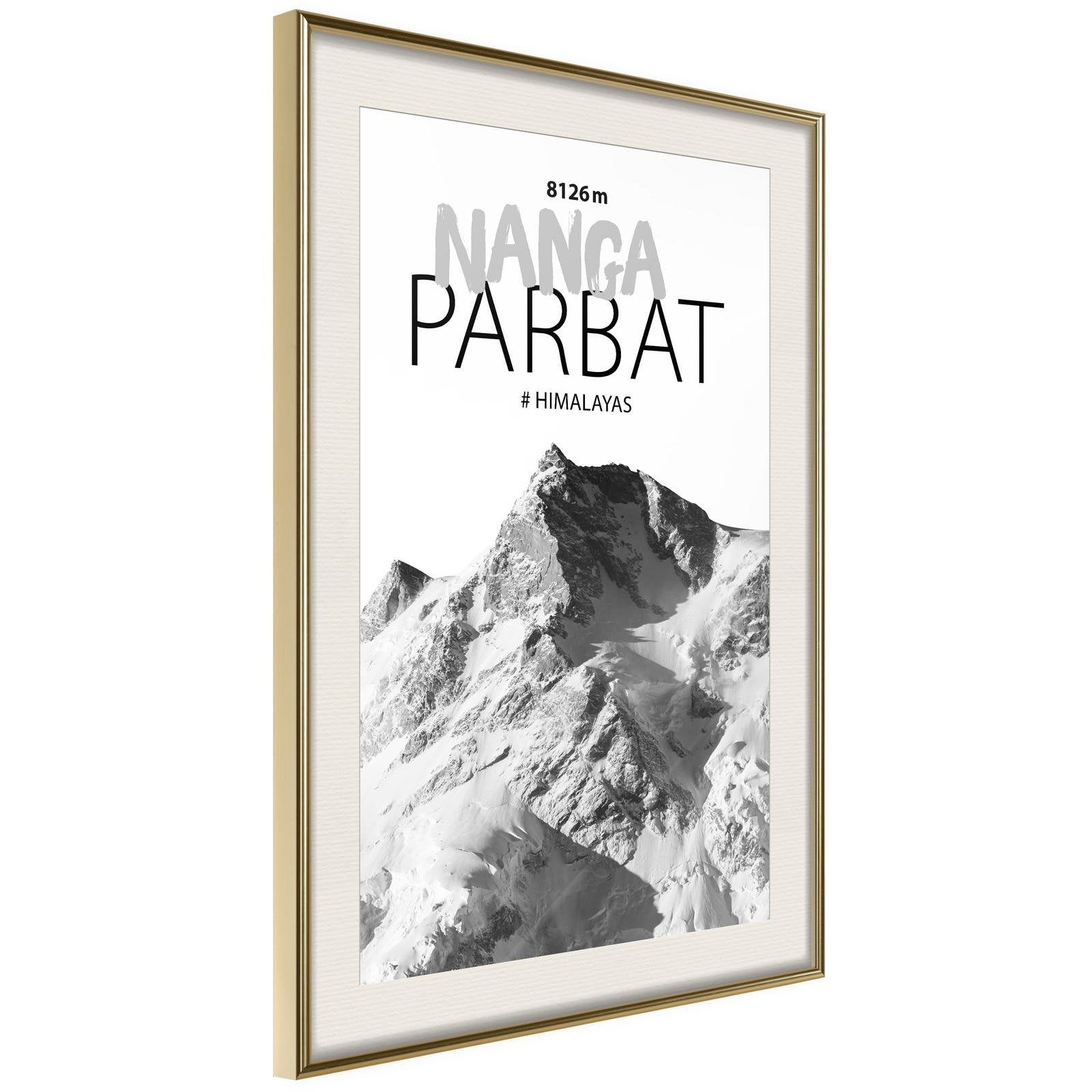 Läs mer om Inramad Poster / Tavla - Peaks of the World: Nanga Parbat - 30x45 Guldram med passepartout