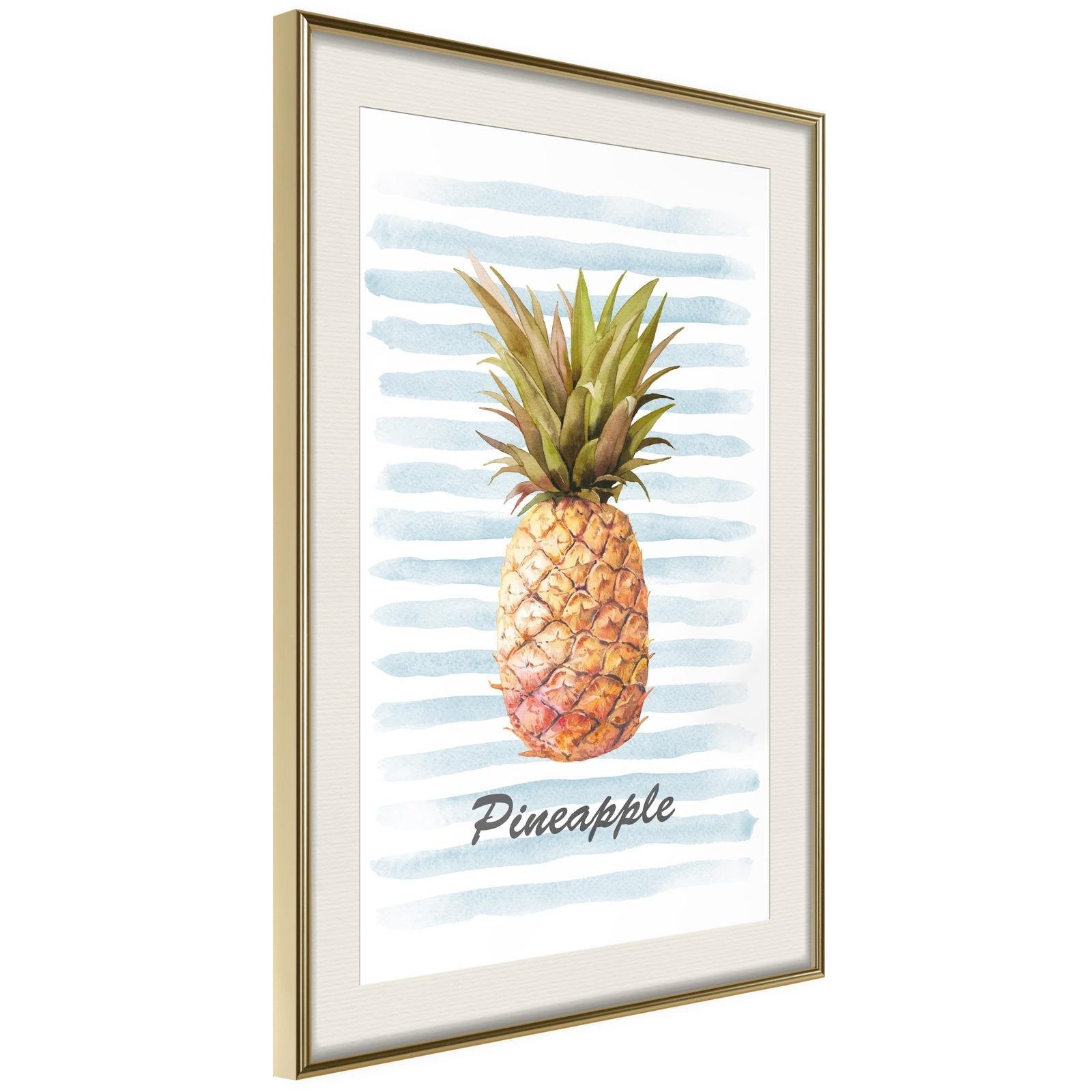 Läs mer om Inramad Poster / Tavla - Pineapple on Striped Background - 30x45 Guldram med passepartout