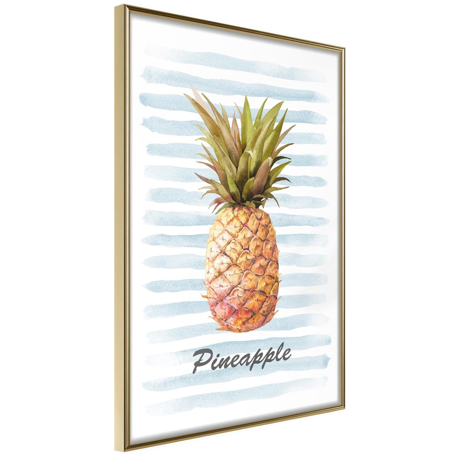 Läs mer om Inramad Poster / Tavla - Pineapple on Striped Background - 40x60 Guldram