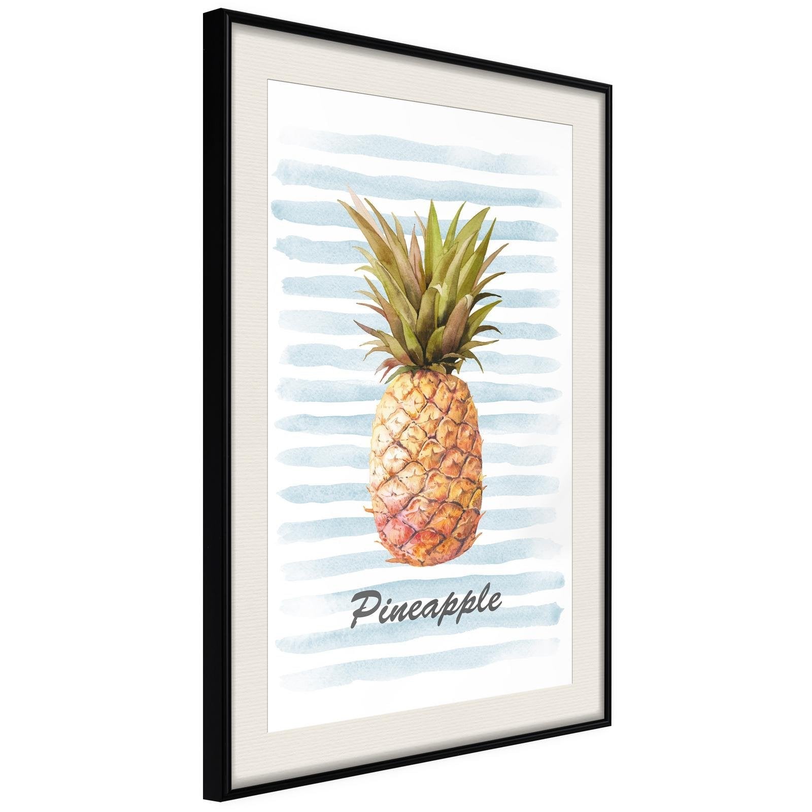 Inramad Poster / Tavla - Pineapple on Striped Background - 30x45 Svart ram med passepartout