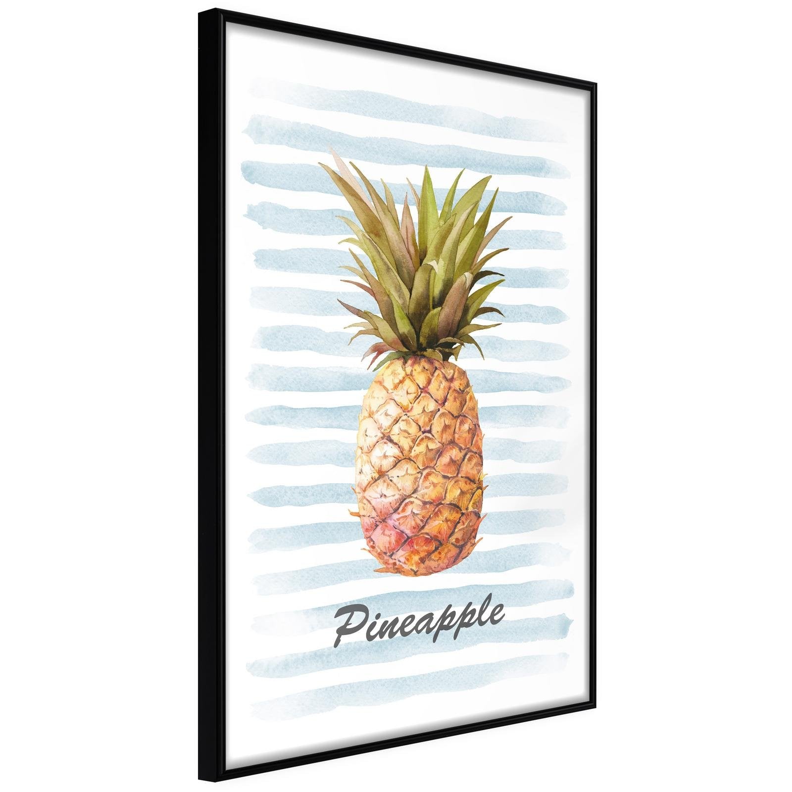 Läs mer om Inramad Poster / Tavla - Pineapple on Striped Background - 40x60 Svart ram