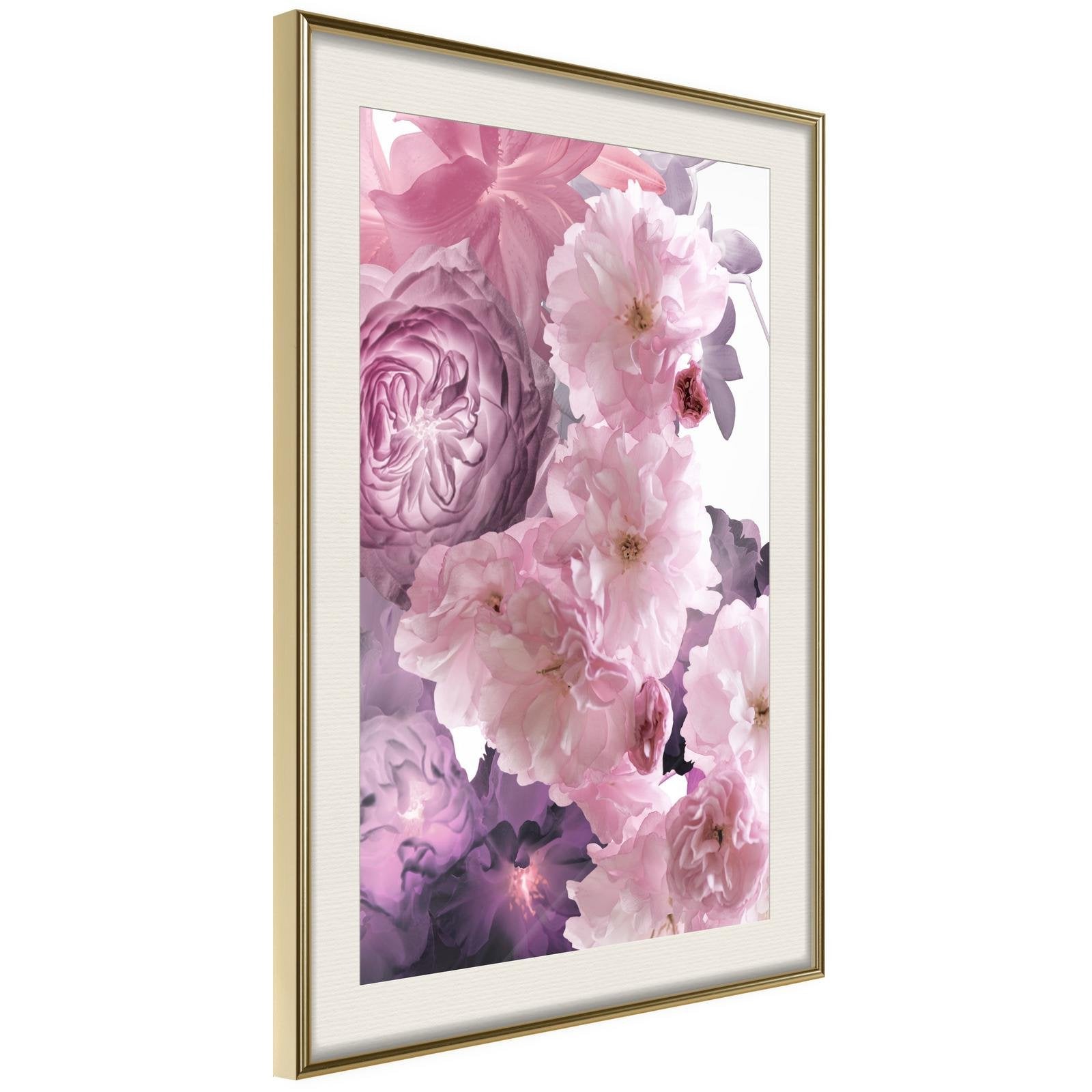 Läs mer om Inramad Poster / Tavla - Pink Bouquet - 40x60 Guldram med passepartout