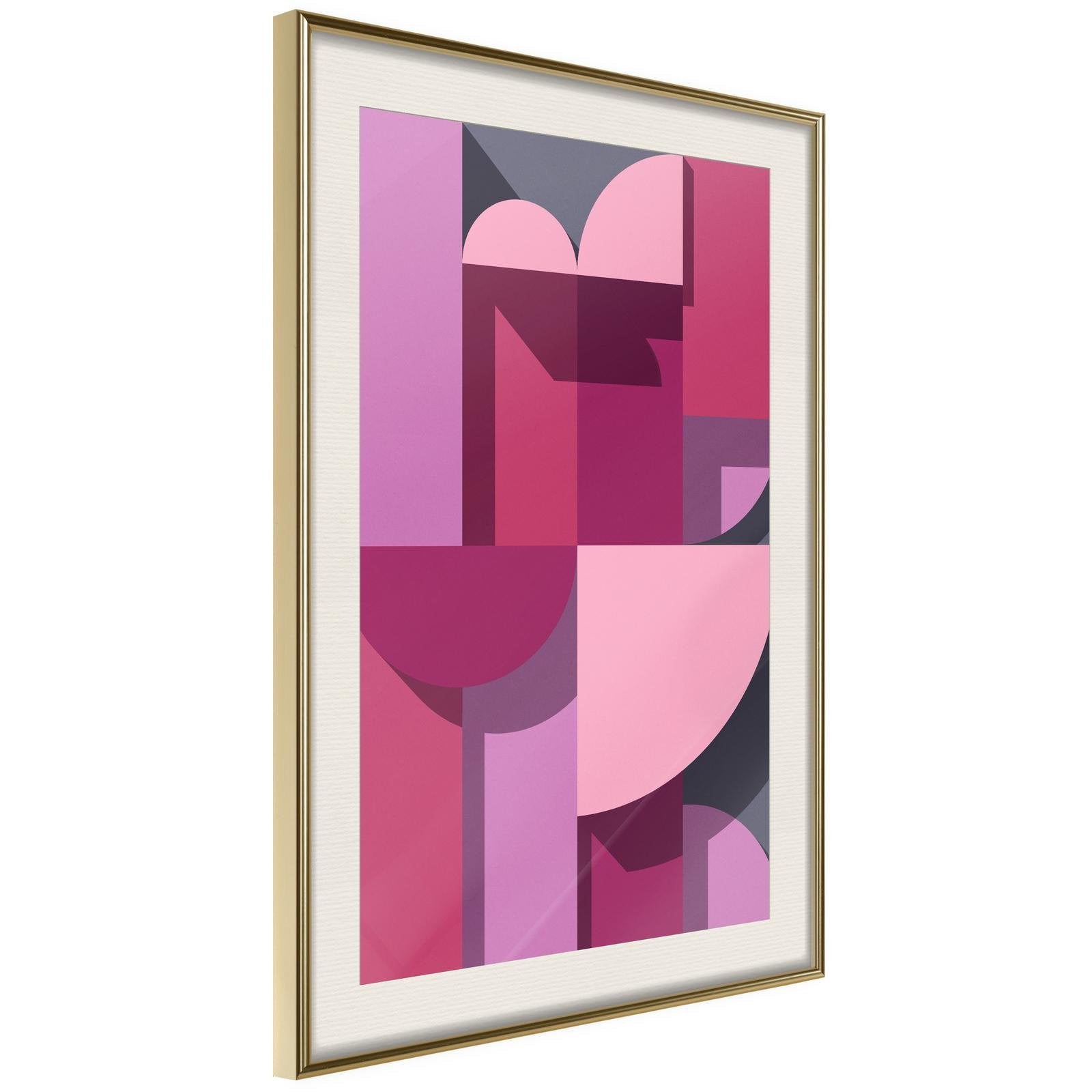 Inramad Poster / Tavla - Pink Geometry - 30x45 Guldram med passepartout