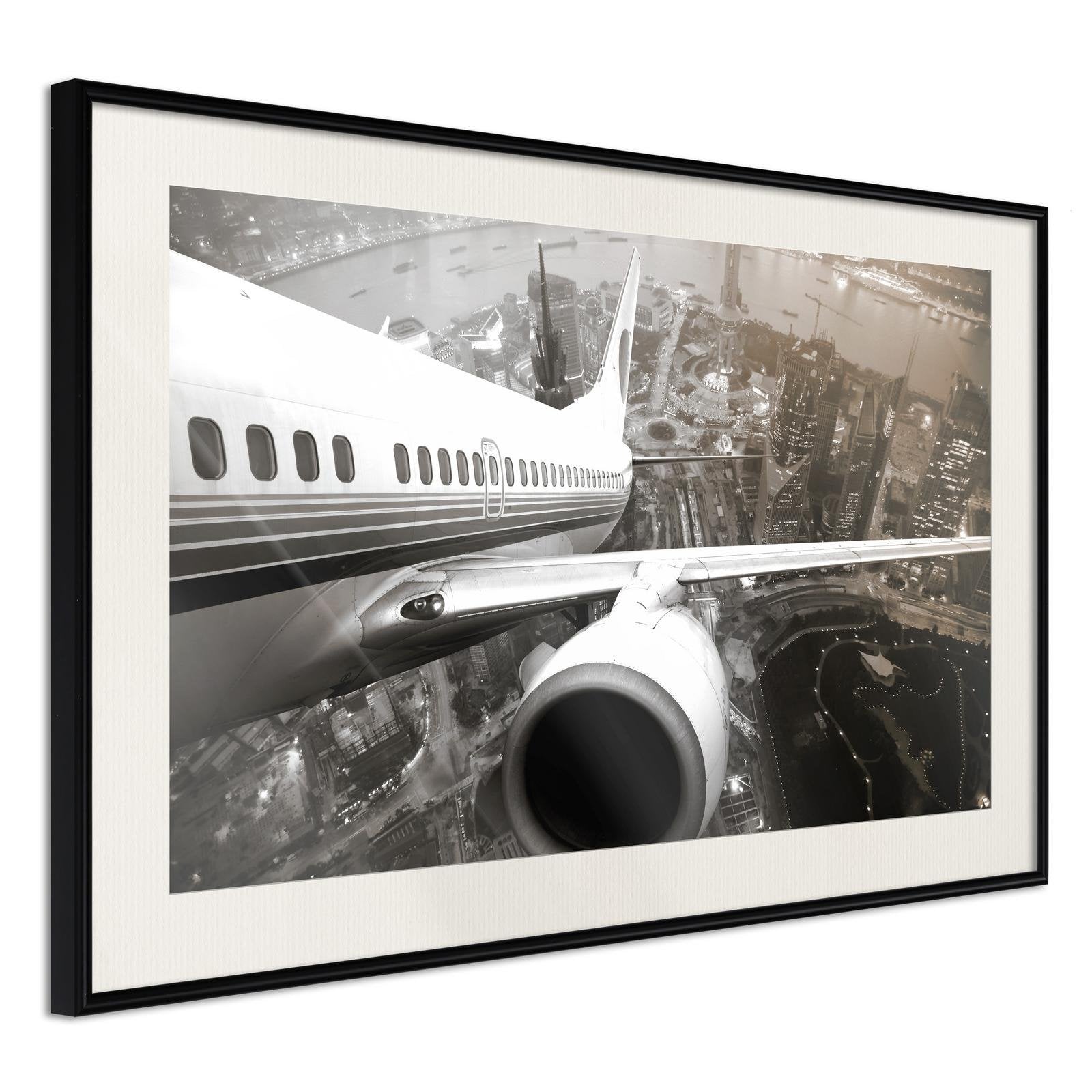 Läs mer om Inramad Poster / Tavla - Plane Wing - 30x20 Svart ram med passepartout