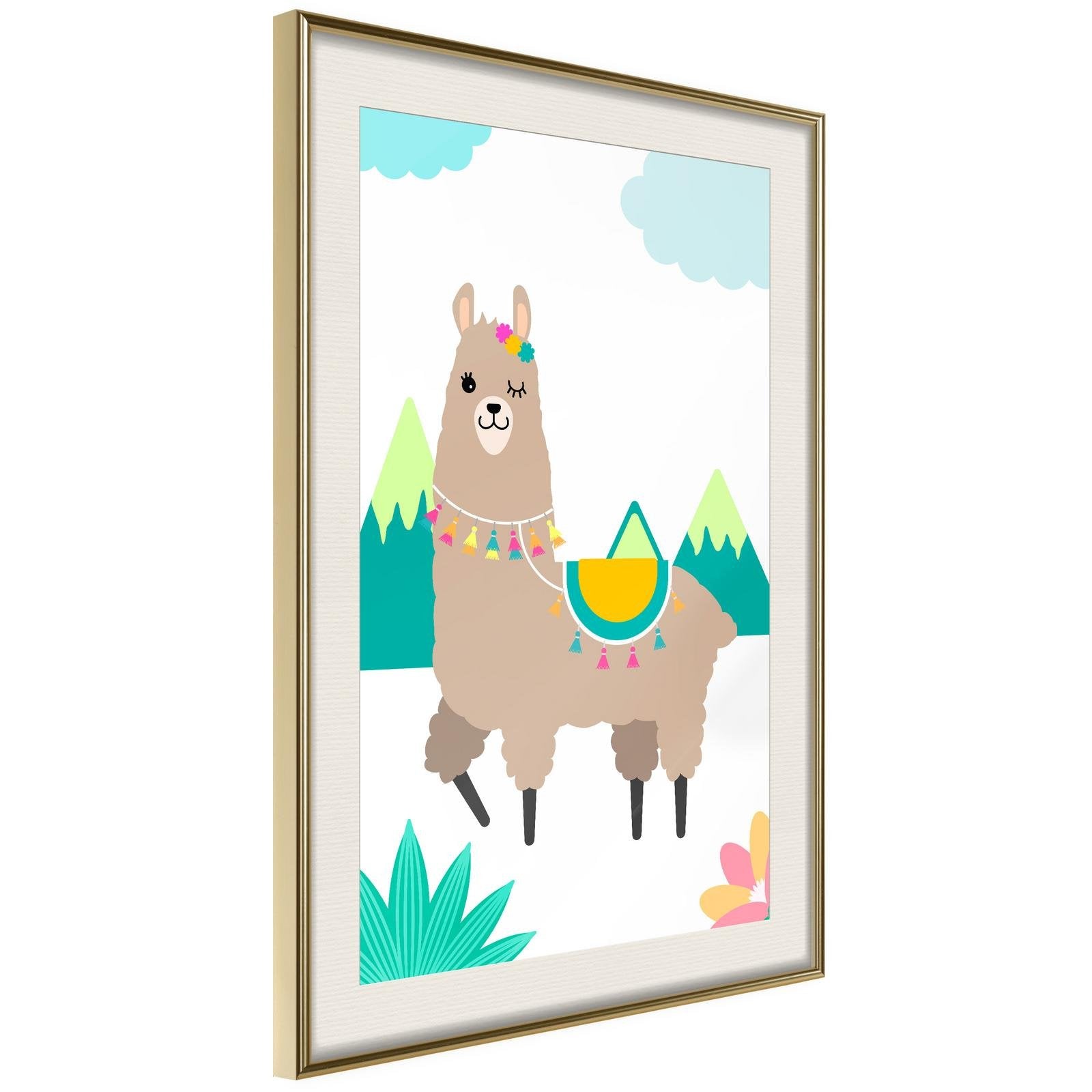 Läs mer om Inramad Poster / Tavla - Playful Llama - 30x45 Guldram med passepartout